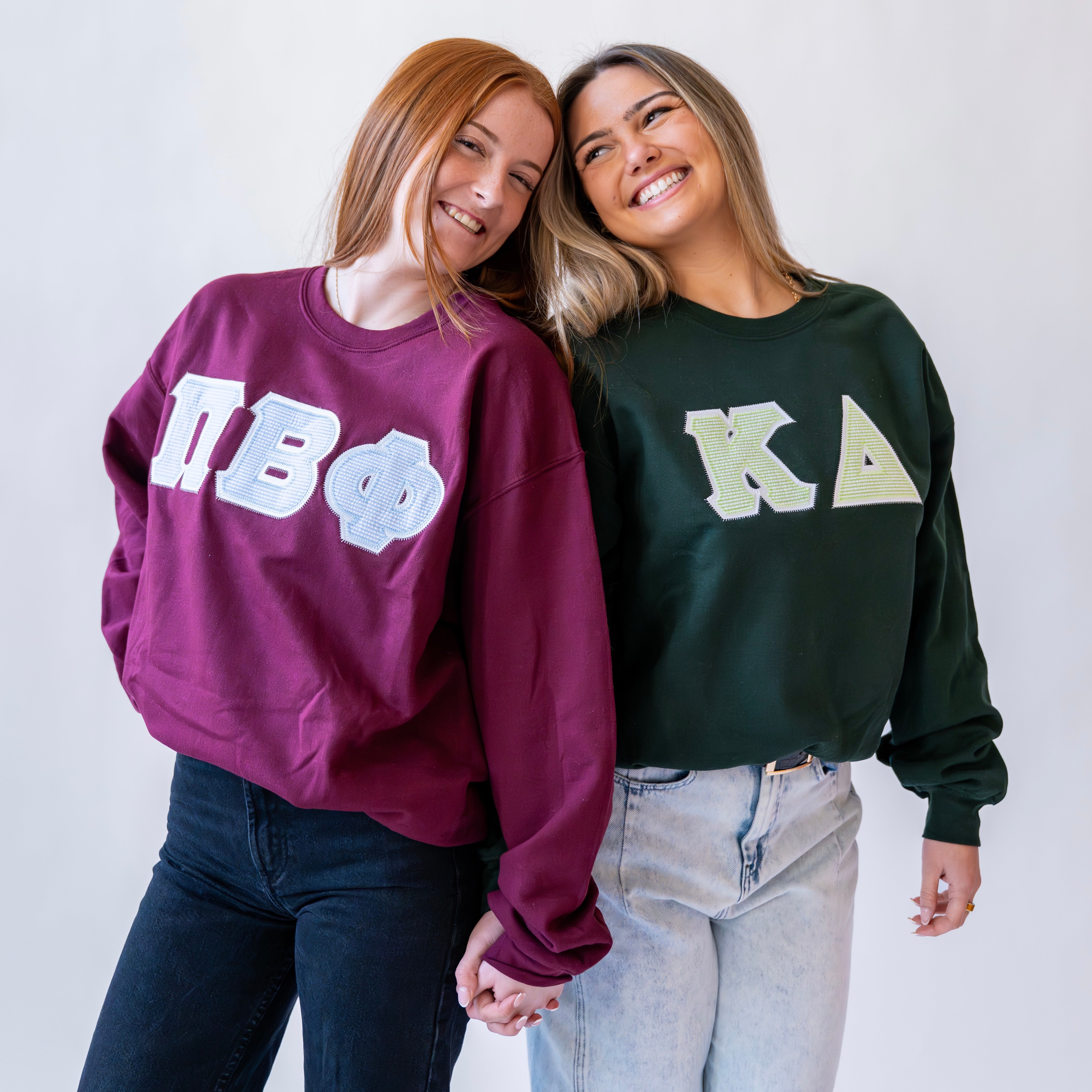 Light Blue Seersucker Greek Letter Crewneck Sweatshirt - Pi Beta Phi