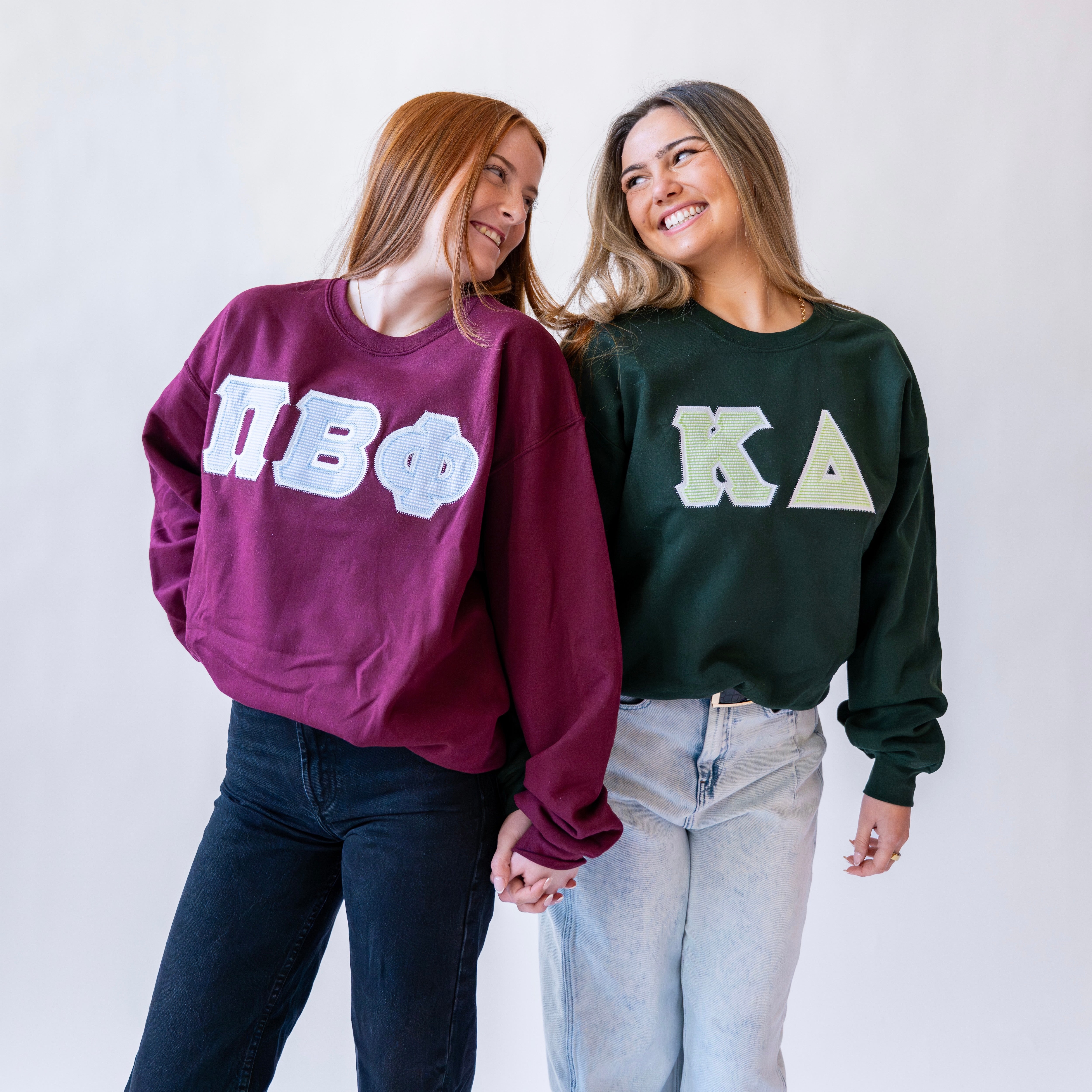 Light Green Seersucker Greek Letter Crewneck Sweatshirt - Kappa Delta