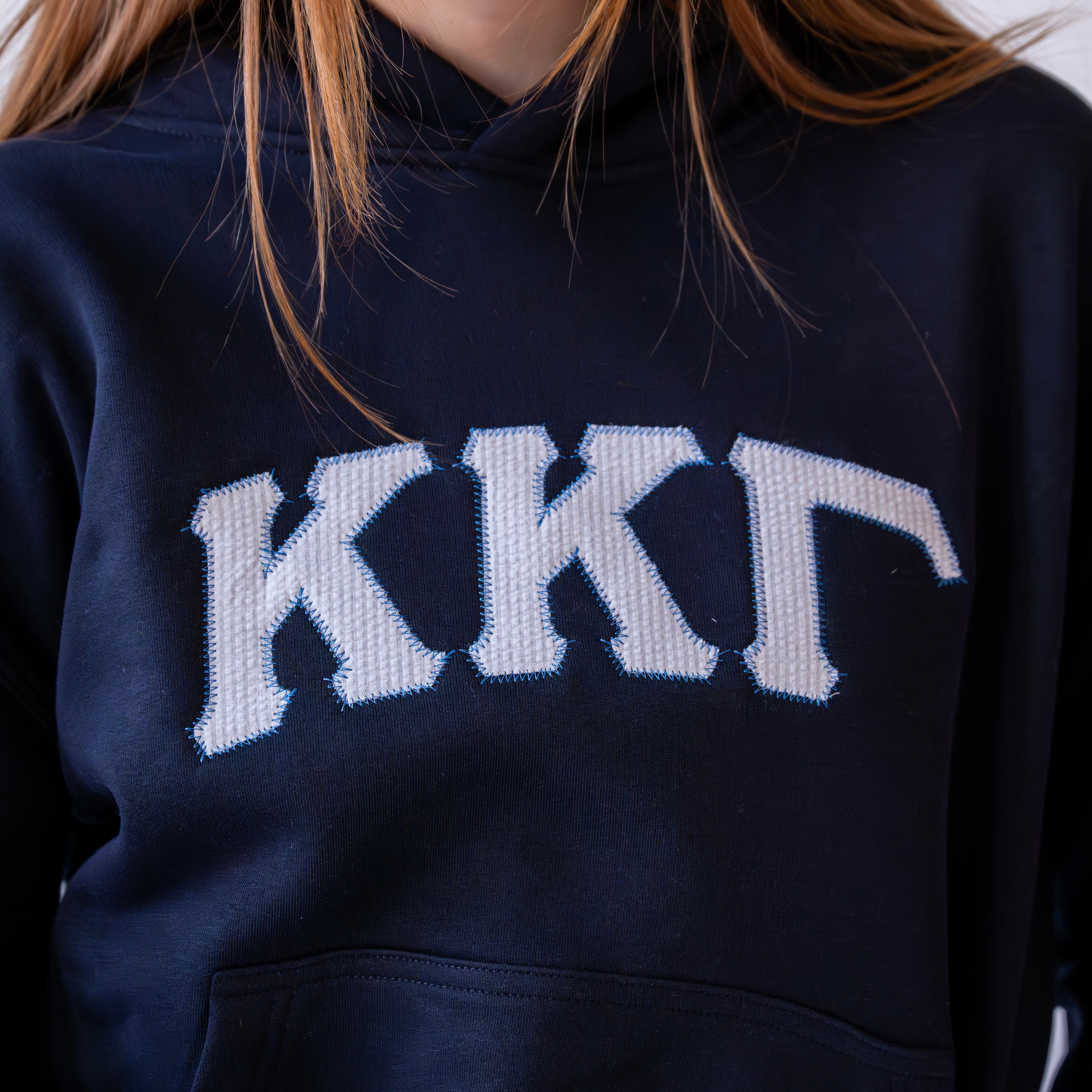 That Girl Curved White Seersucker Embroidered Hoodie Sweatshirt