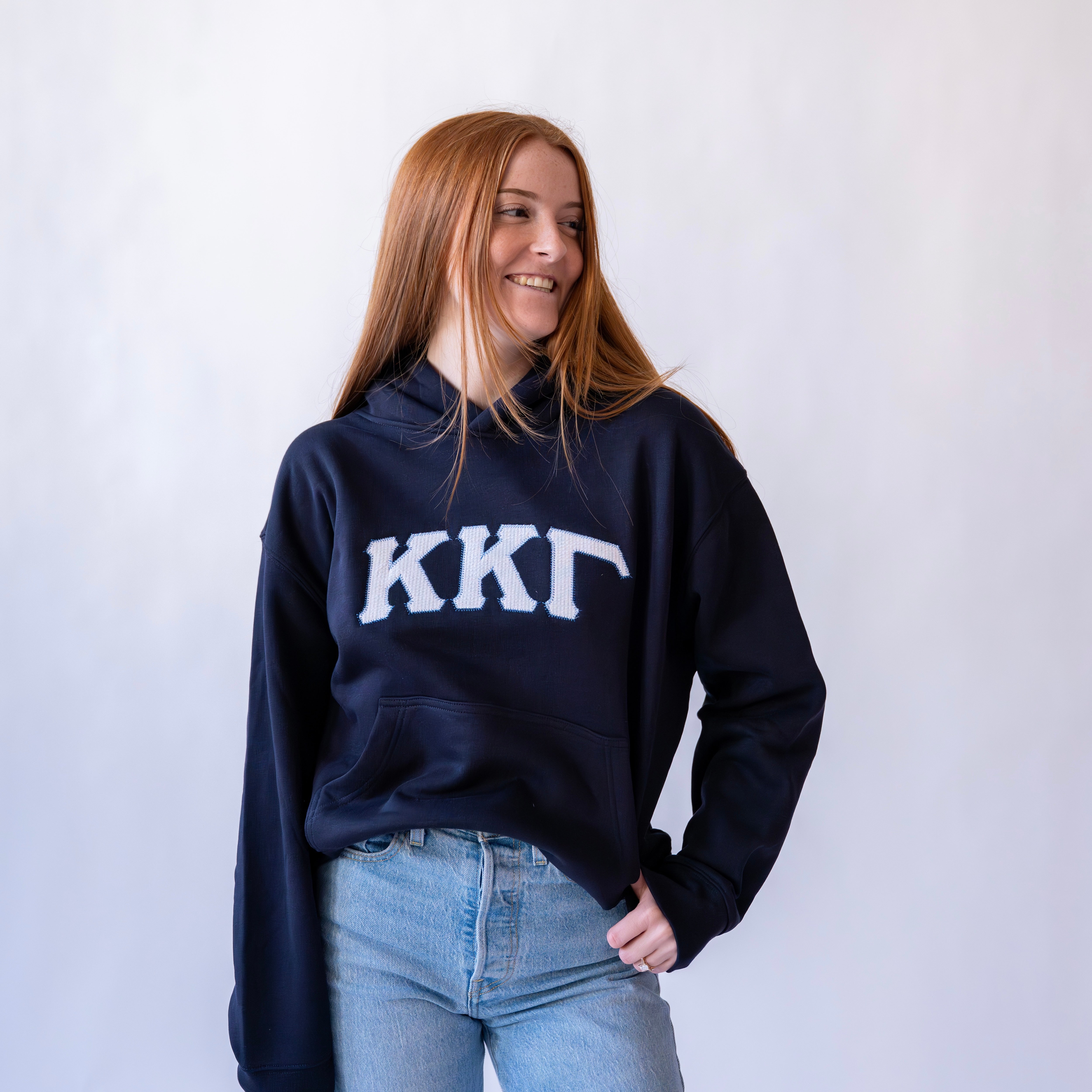 That Girl Curved White Seersucker Embroidered Hoodie Sweatshirt
