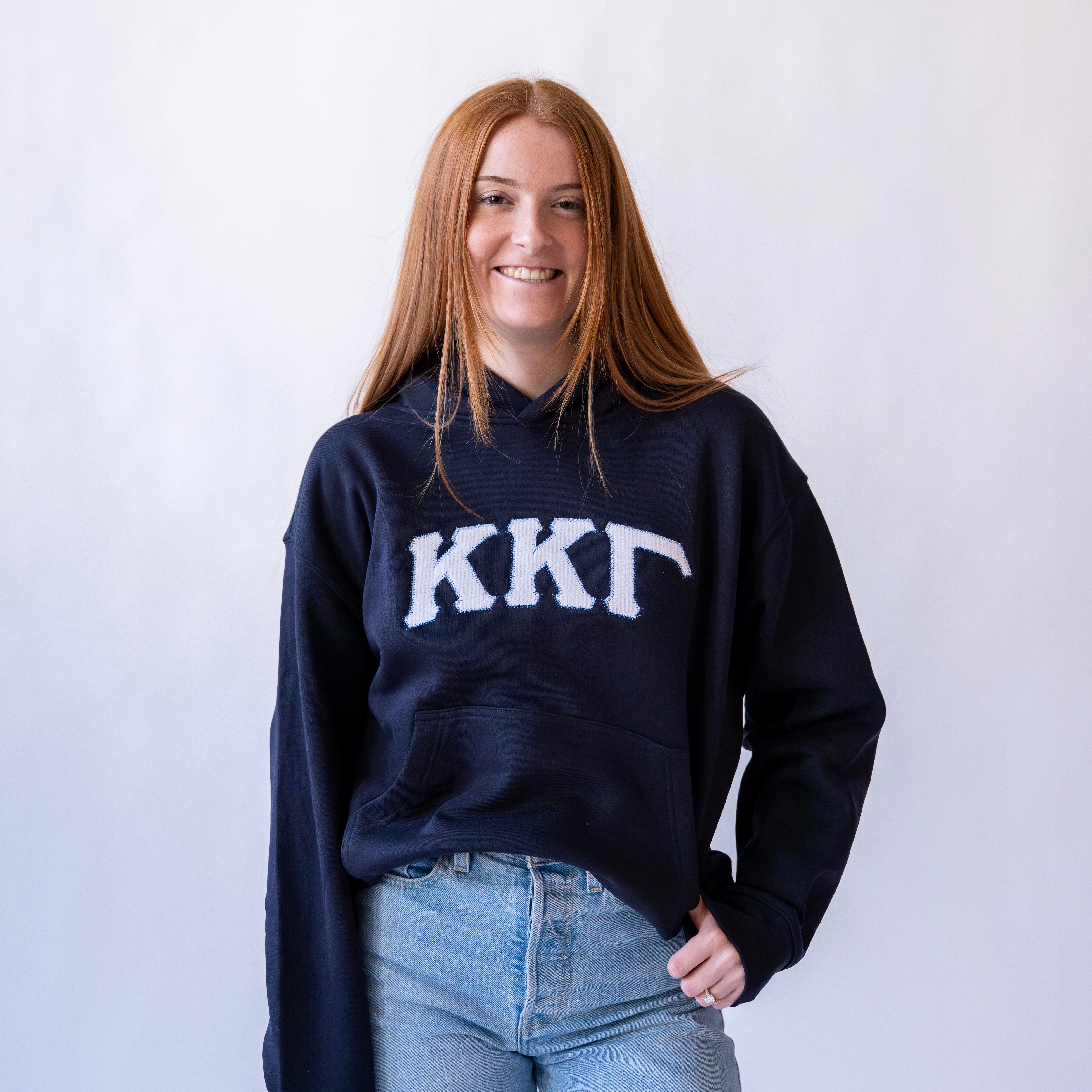 That Girl Curved White Seersucker Embroidered Hoodie Sweatshirt - Kappa Kappa Gamma