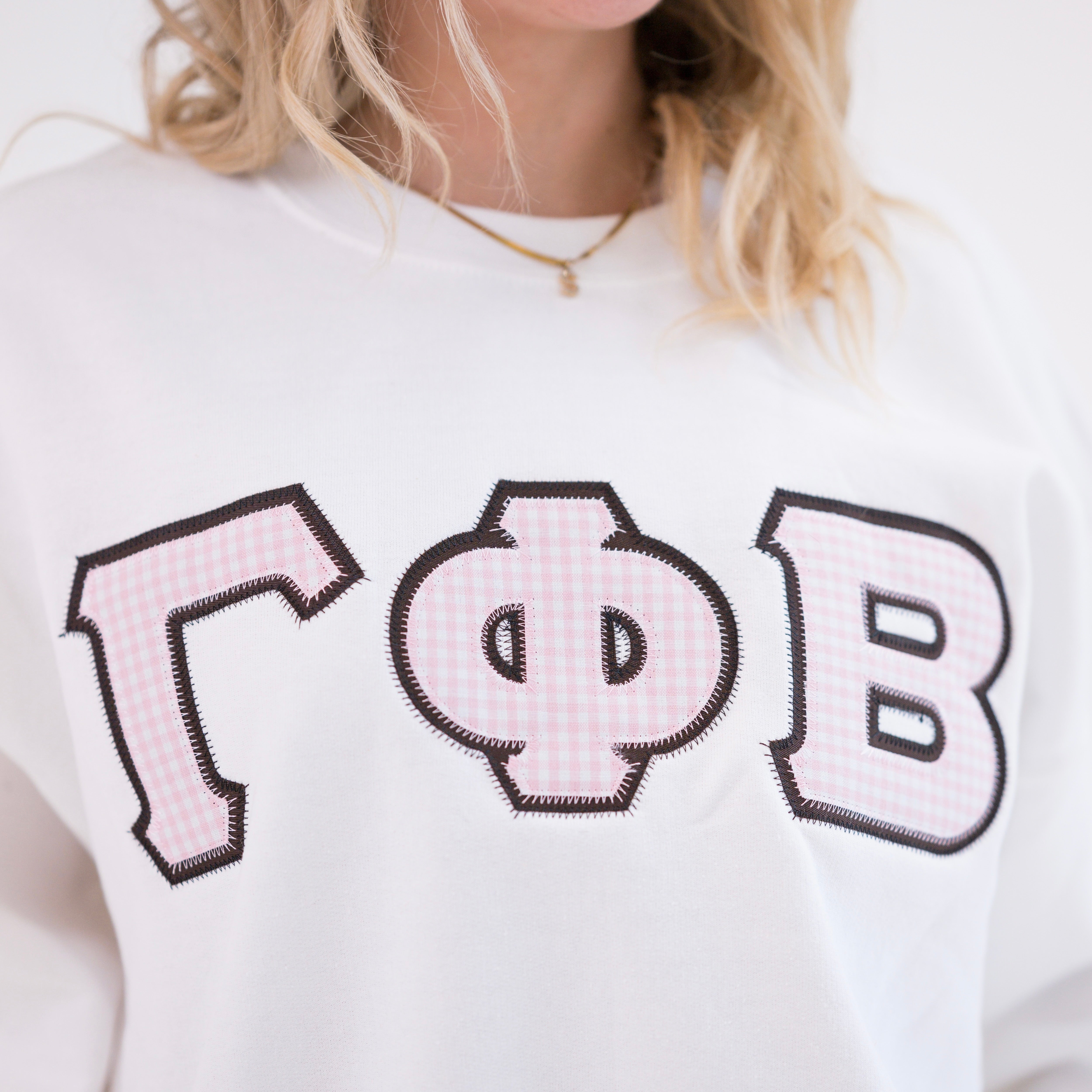 Light Pink Gingham Greek Letter Crewneck Sweatshirt