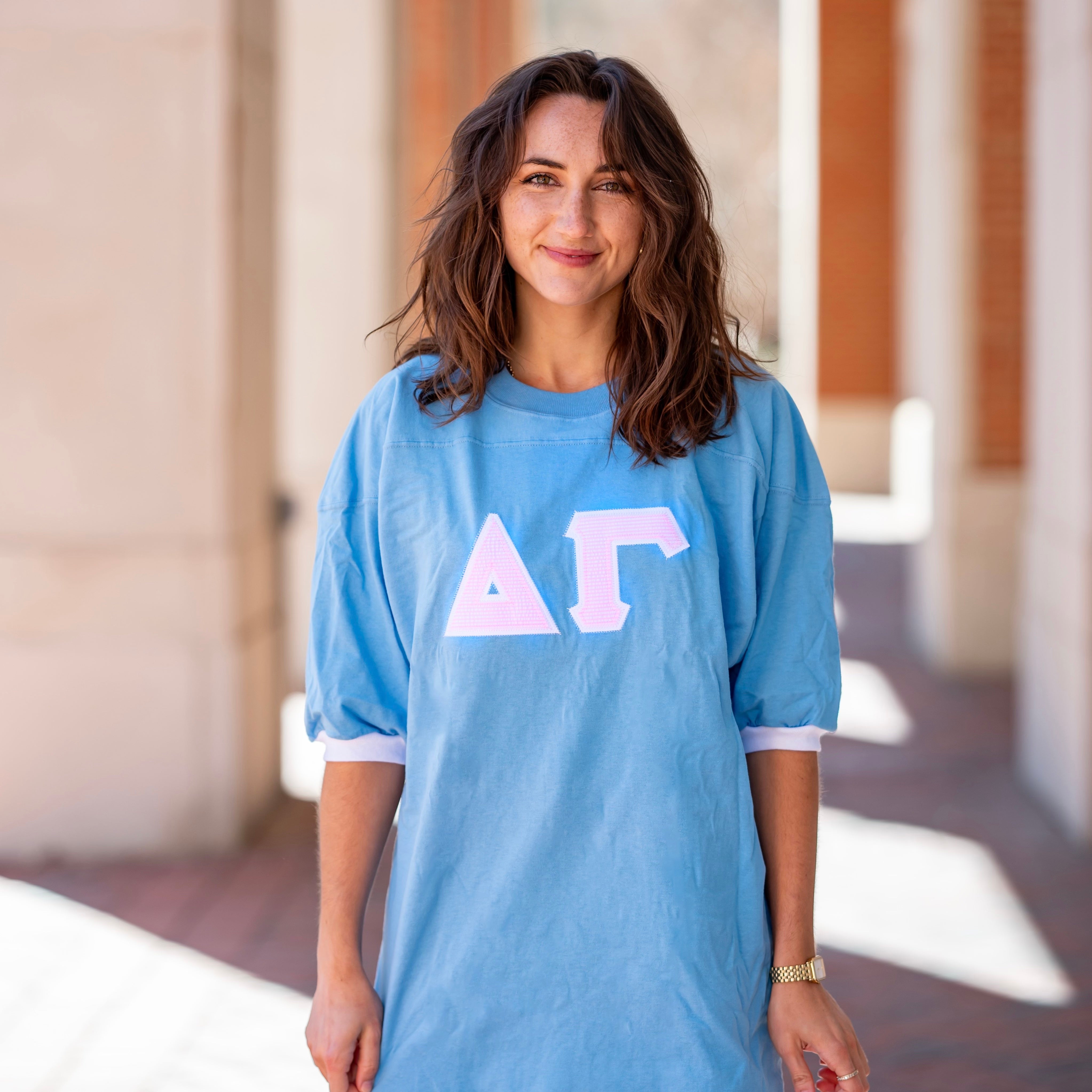 Light Pink Seersucker Greek Letter Crew Neck Jersey