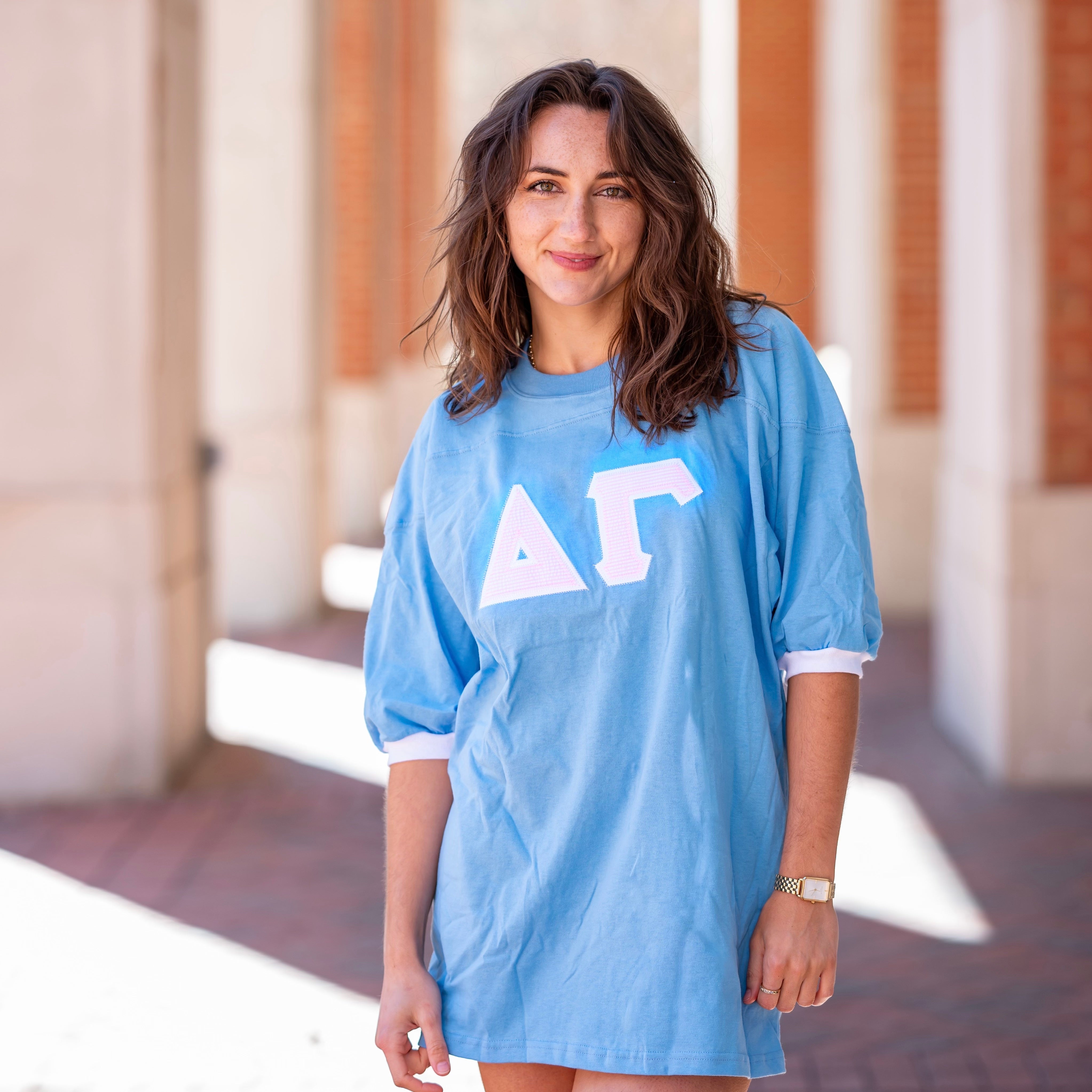 Light Pink Seersucker Greek Letter Crew Neck Jersey