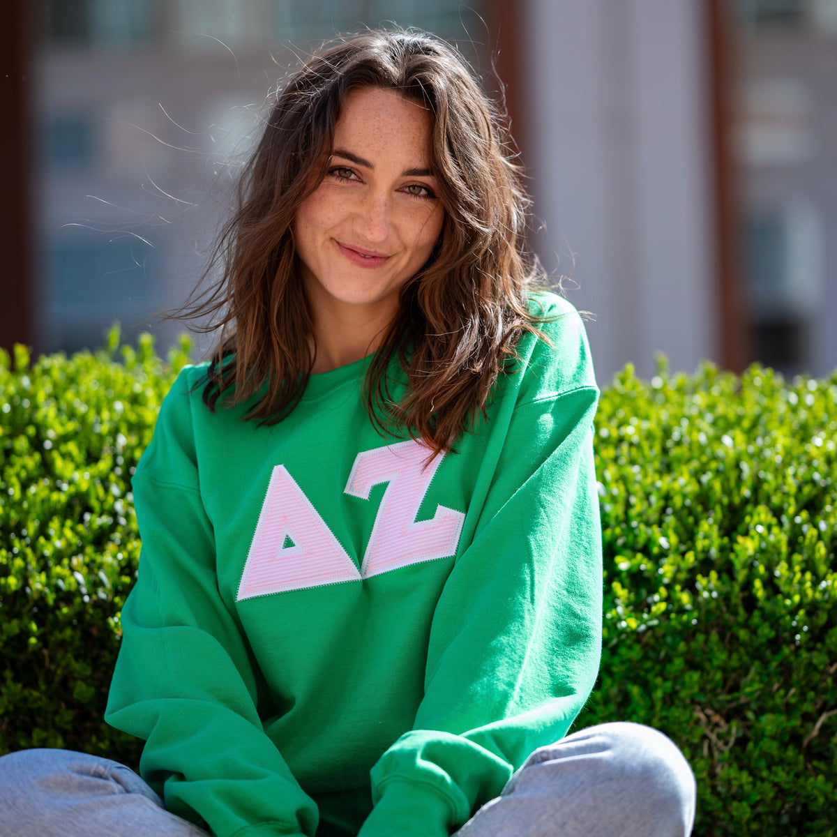 White Seersucker Greek Letter Sorority Double Stitched Gildan Crewneck