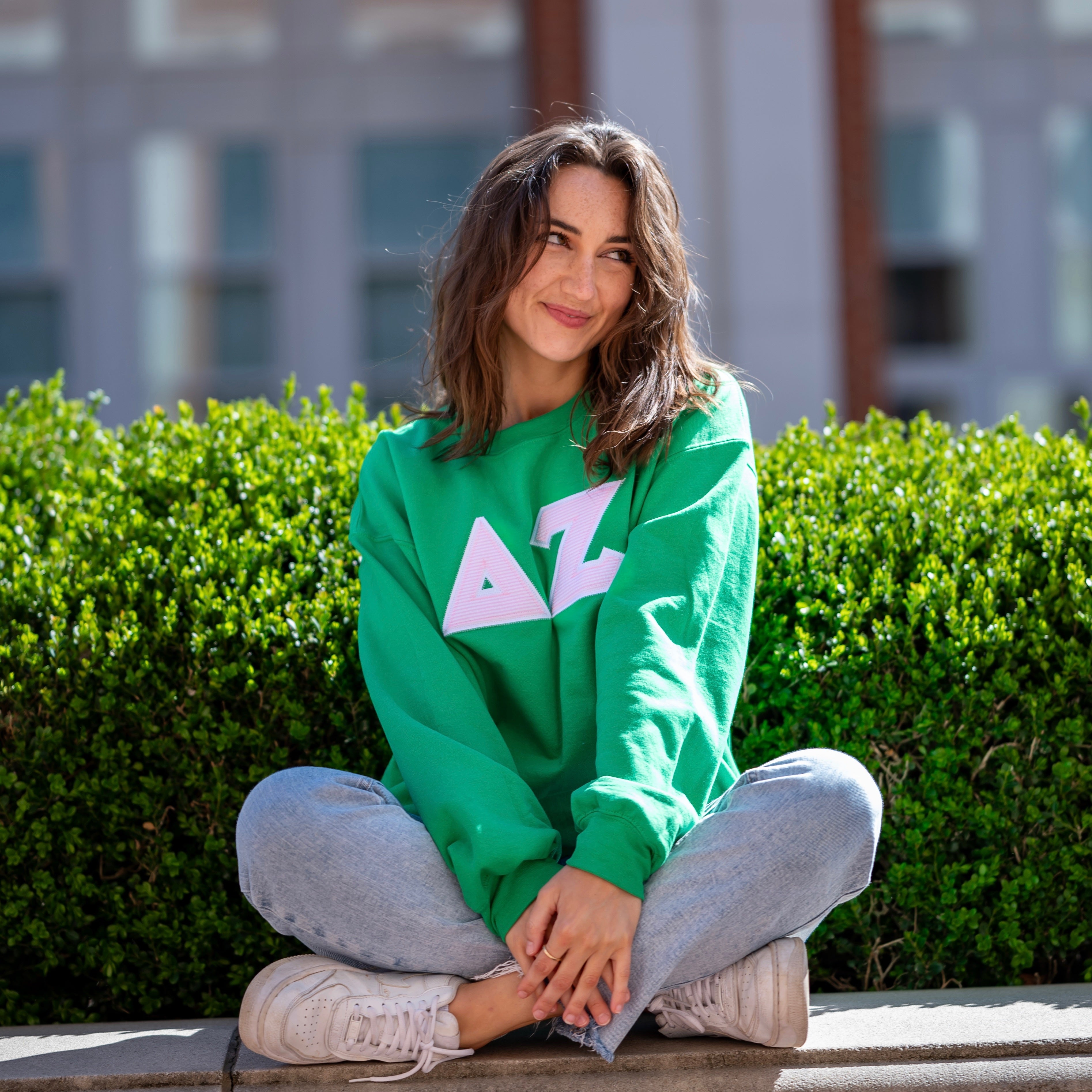 Light Pink Seersucker Greek Letter Crewneck Sweatshirt