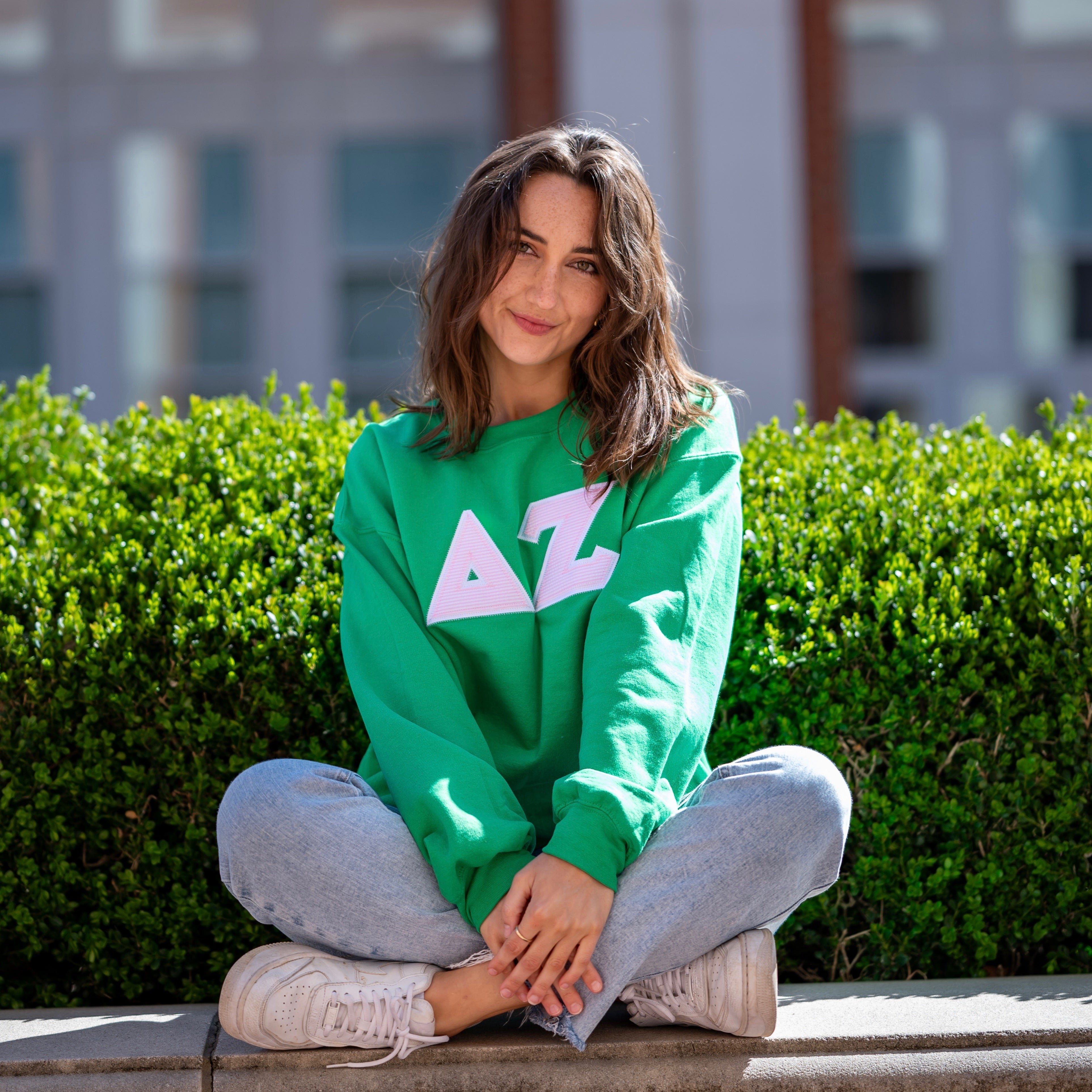 Light Pink Seersucker Greek Letter Crewneck Sweatshirt