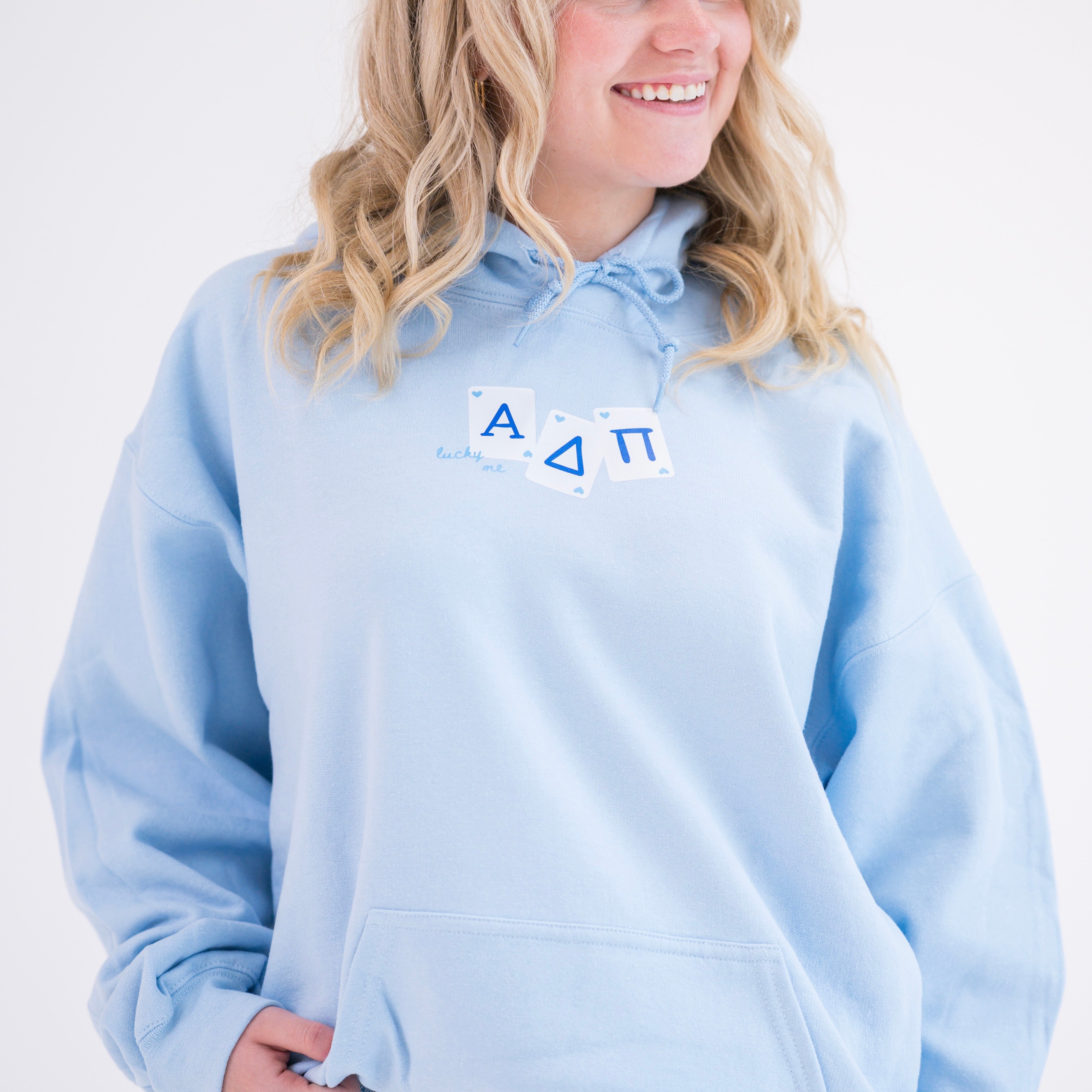 Lucky Me Queen of Hearts Hoodie Sweatshirt - Alpha Delta Pi