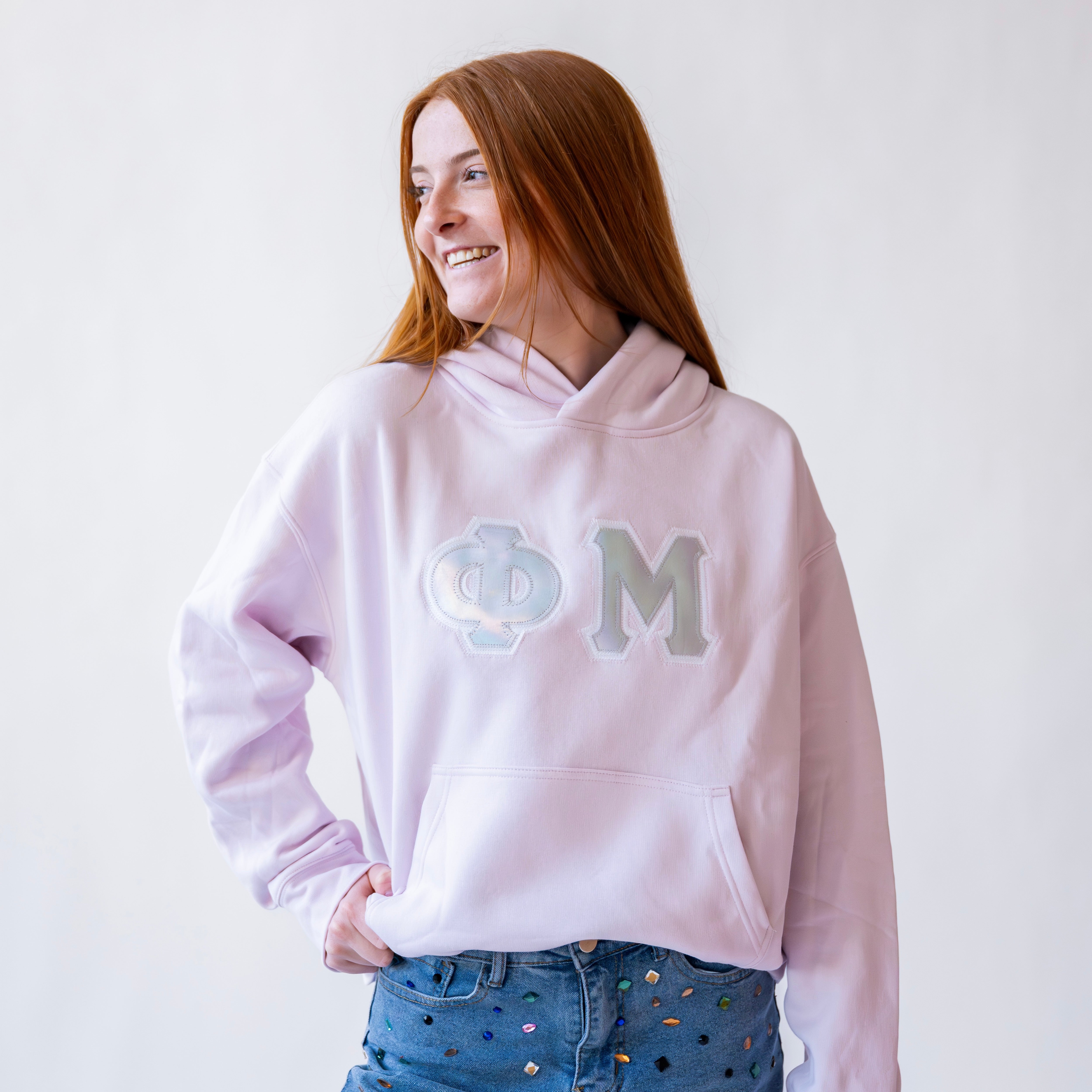Silver Holographic Hoodie Sweatshirt - Phi Mu