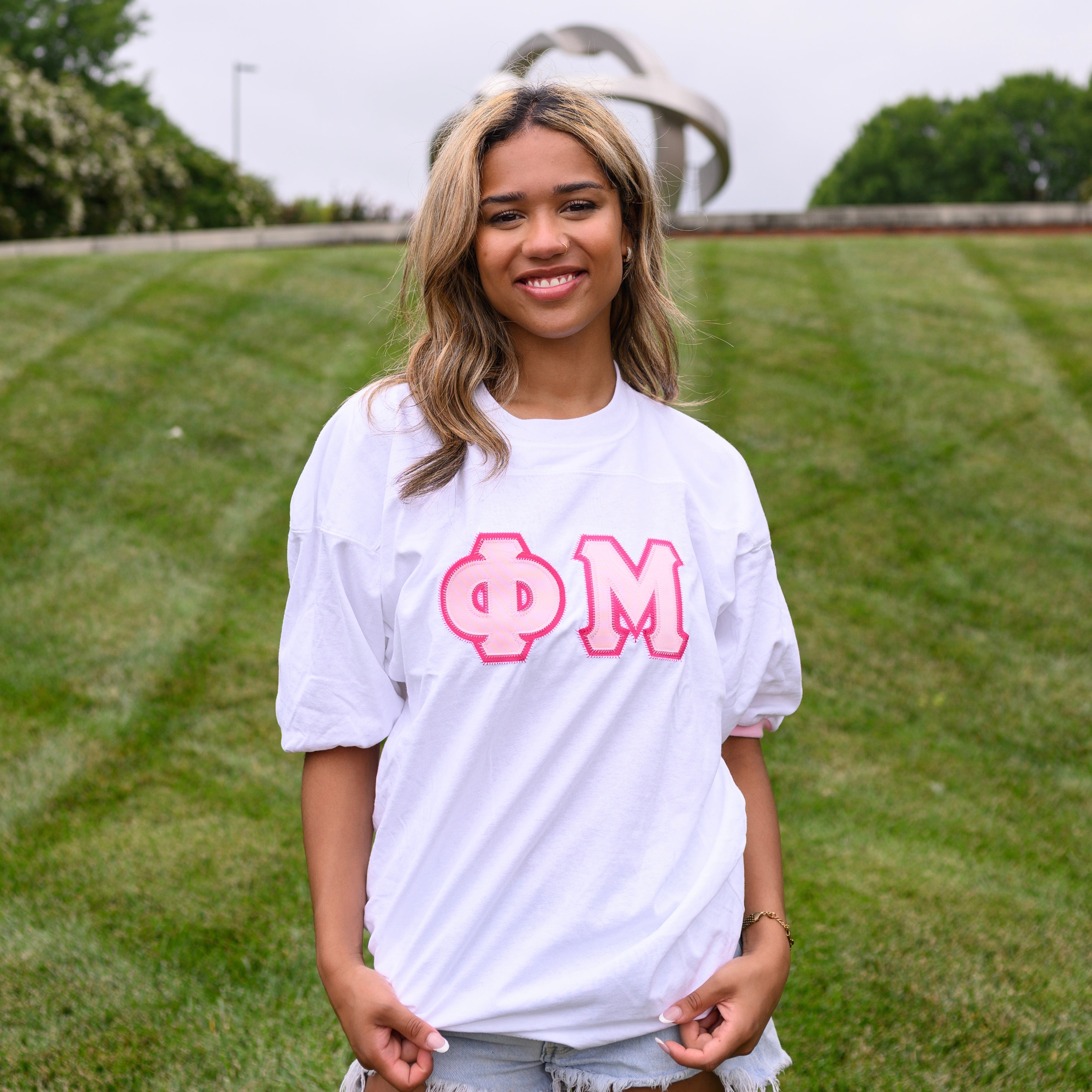 Basic Greek Letter Crew Neck Jersey - Phi Mu