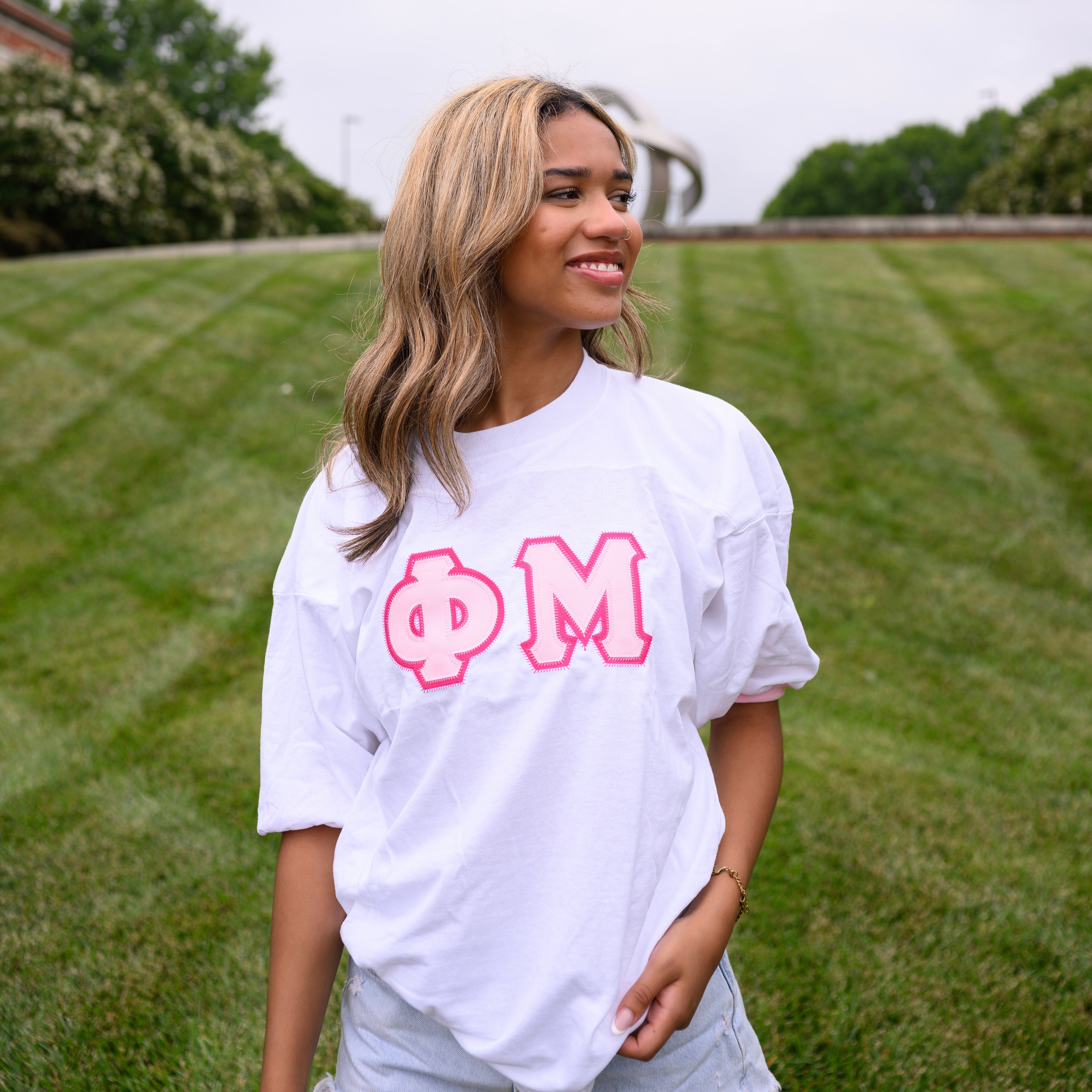 Basic Greek Letter Crew Neck Jersey - Phi Mu