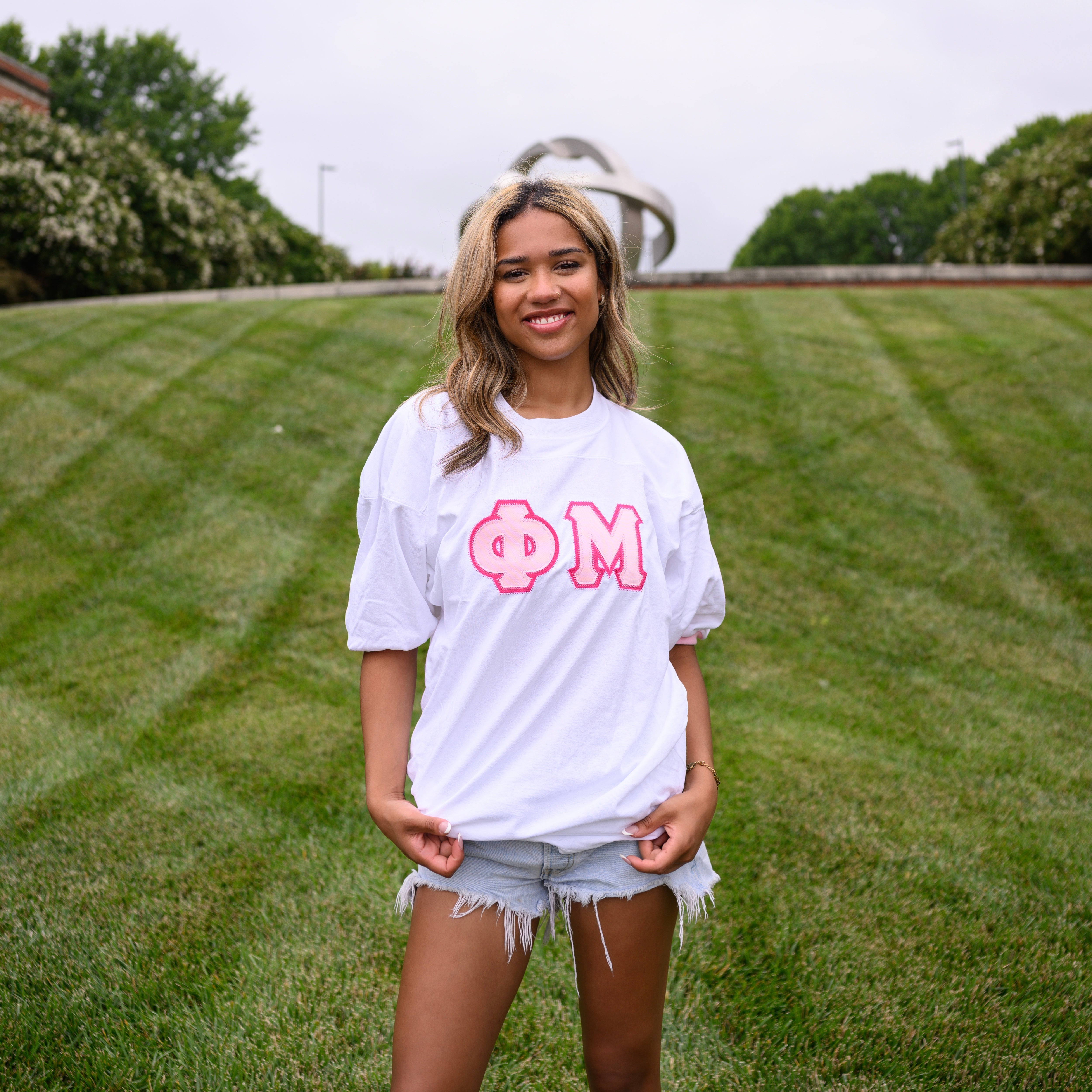 Basic Greek Letter Crew Neck Jersey - Phi Mu