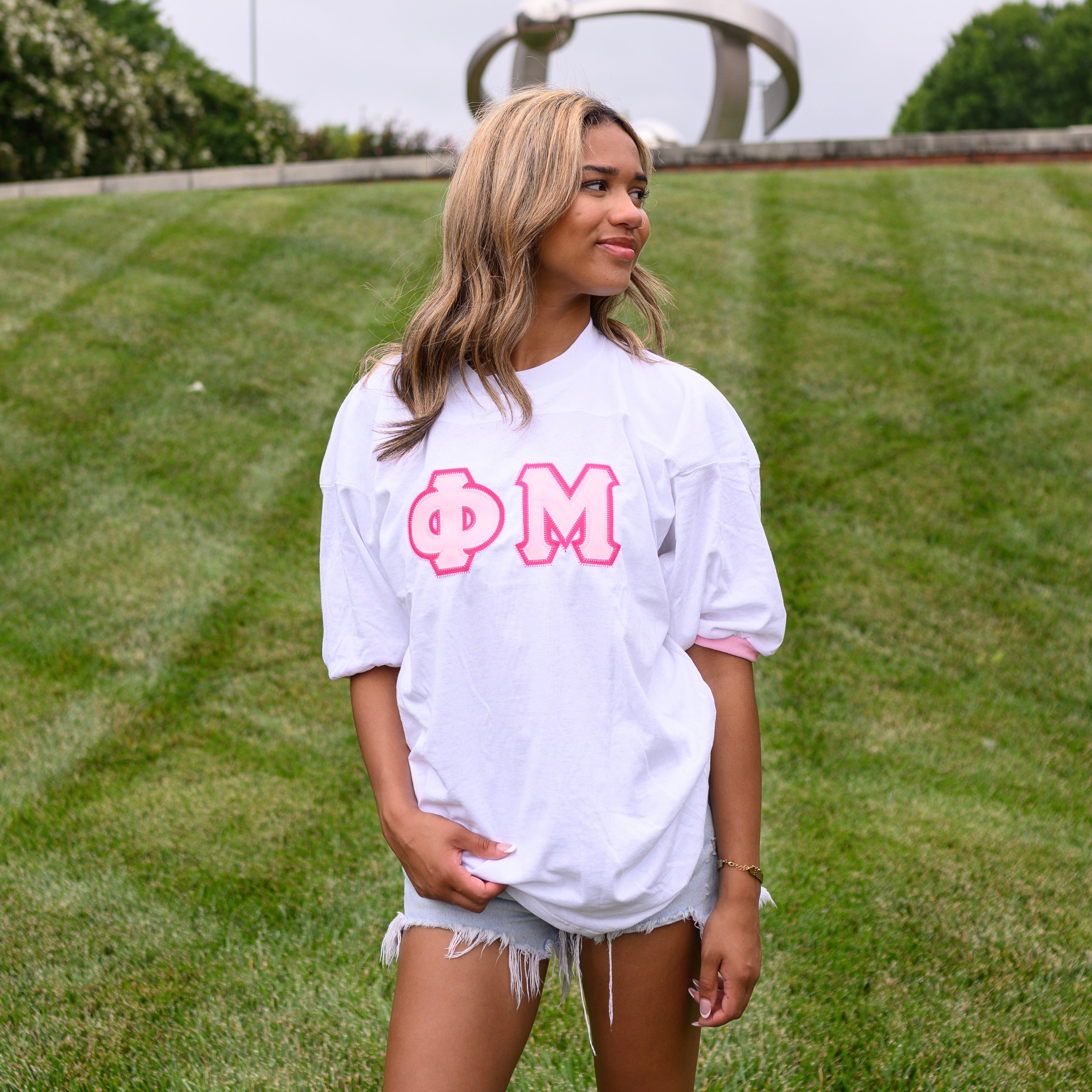 Basic Greek Letter Crew Neck Jersey - Phi Mu