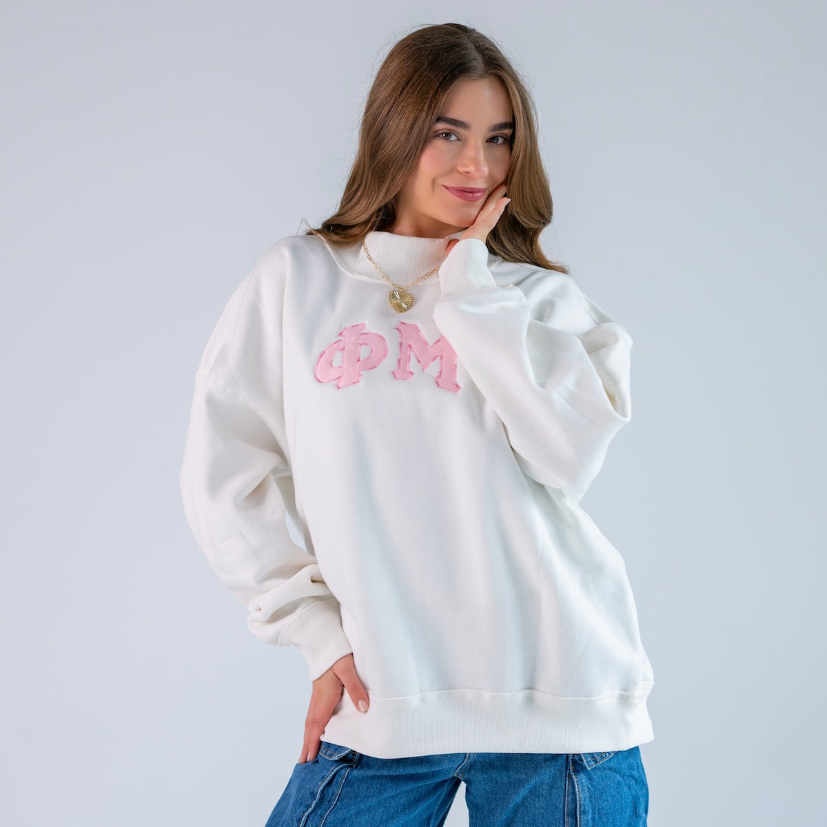 That Girl Pink Rainbow Thread Mockneck Sweatshirt