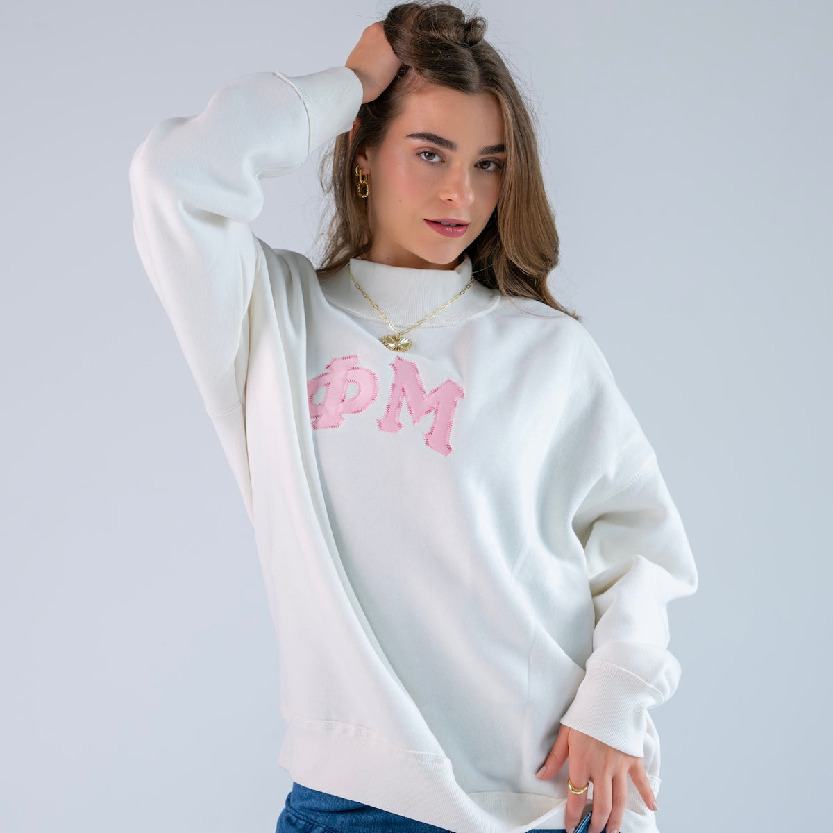 That Girl Pink Rainbow Thread Mockneck Sweatshirt