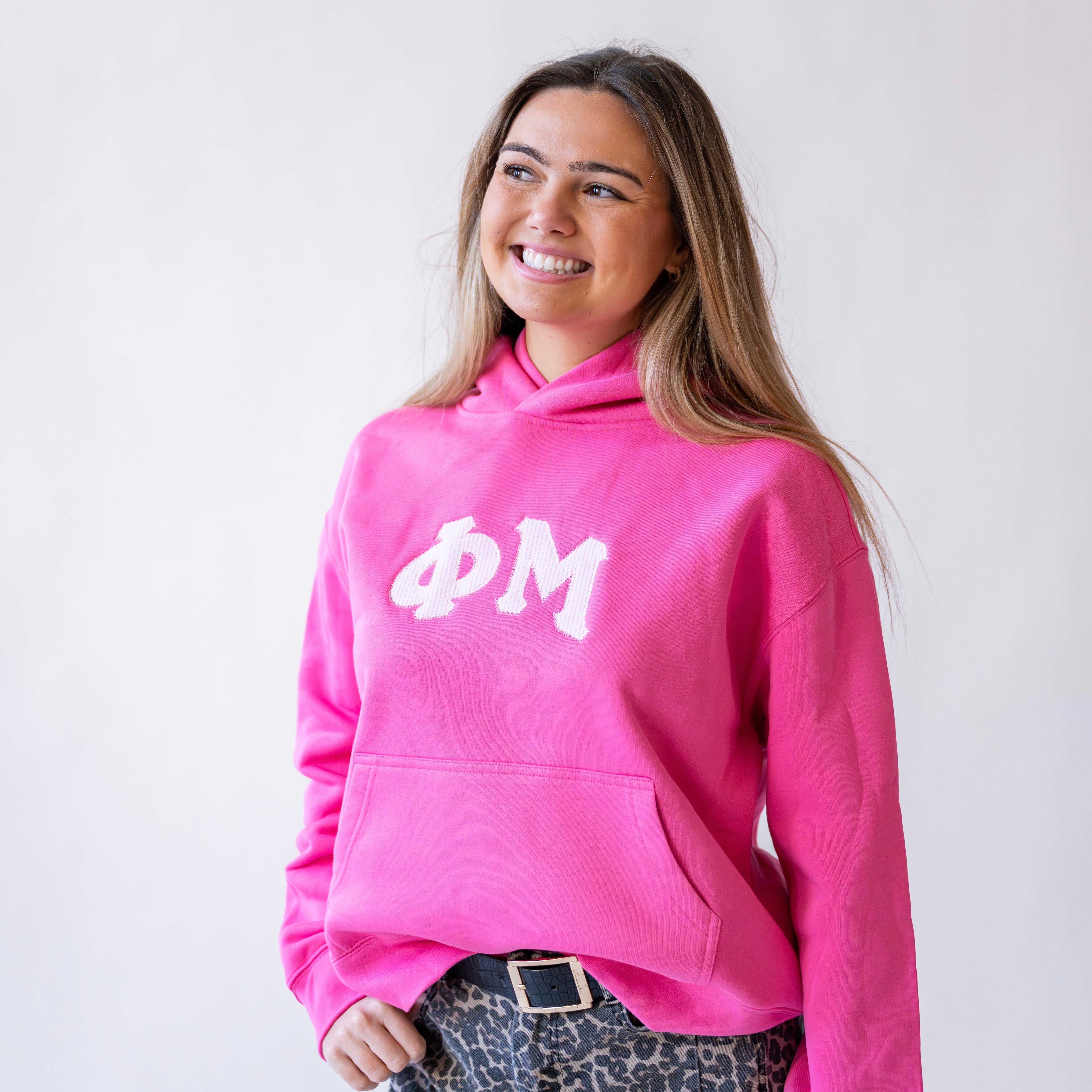 That Girl Curved Light Pink Seersucker Embroidered Hoodie Sweatshirt