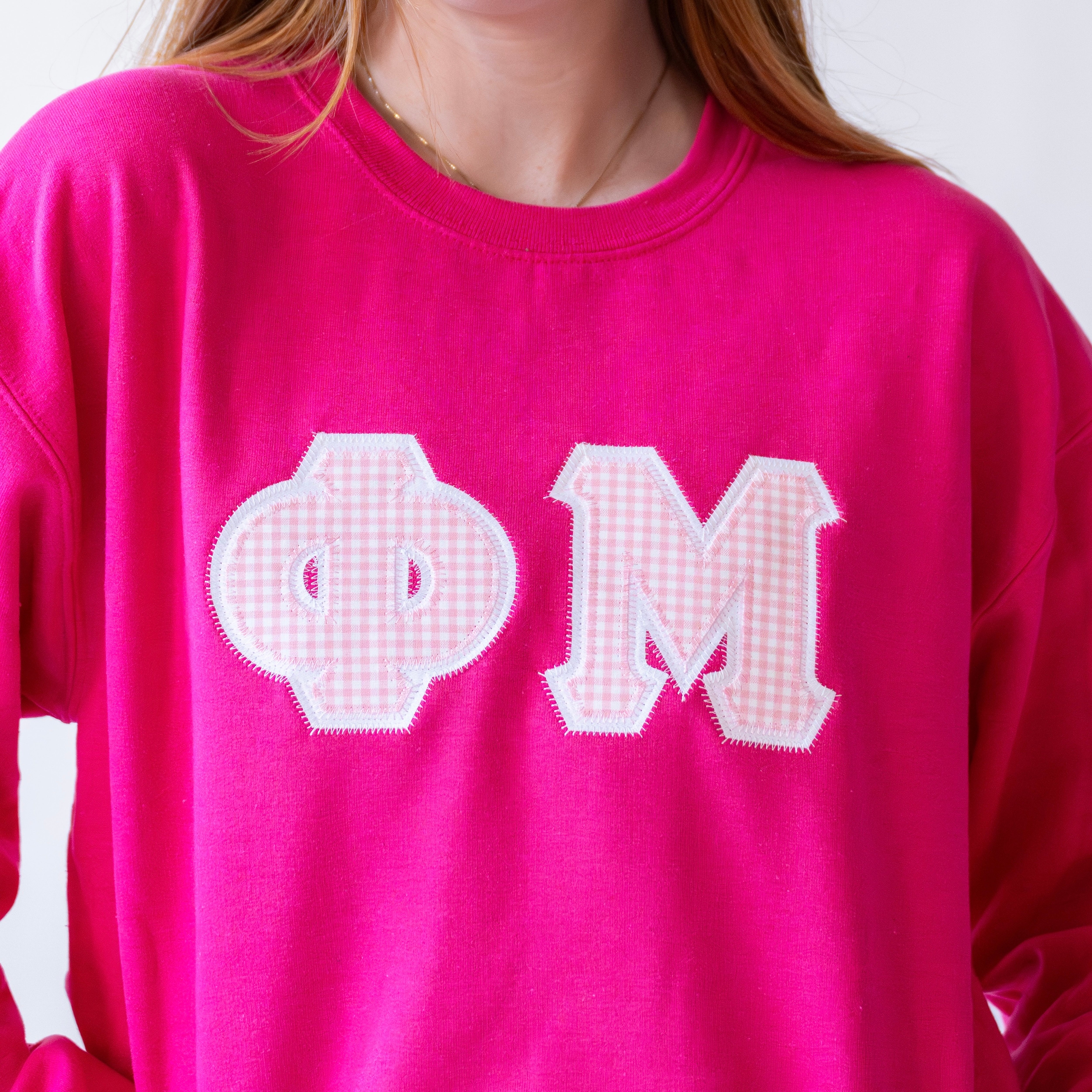 Light Pink Gingham Greek Letter Crewneck Sweatshirt