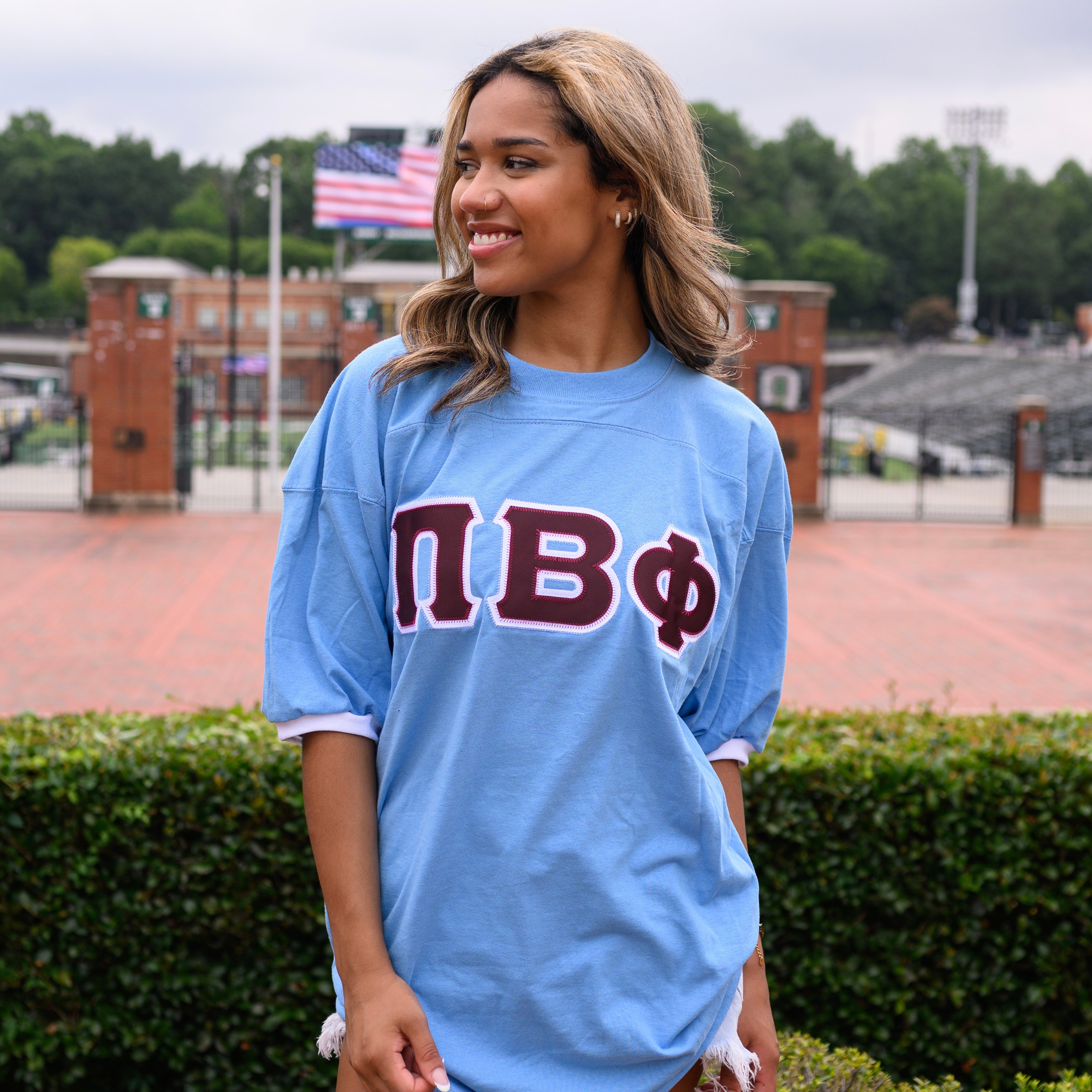 Basic Greek Letter Crew Neck Jersey - Pi Beta Phi