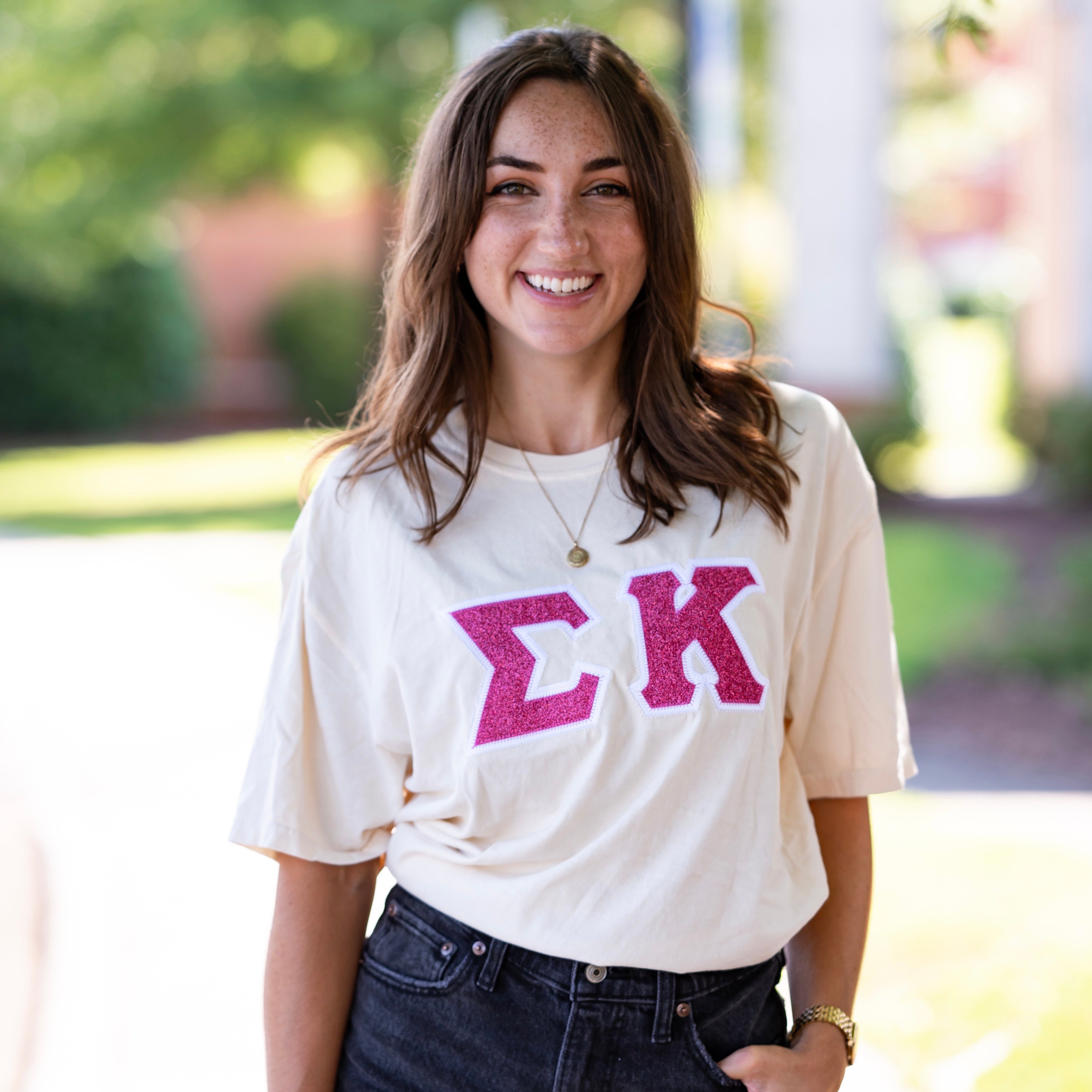 Pink Glitter Greek Letter Shirt - Sigma Kappa