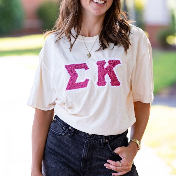 Pink Glitter Greek Letter Shirt - Sigma Kappa