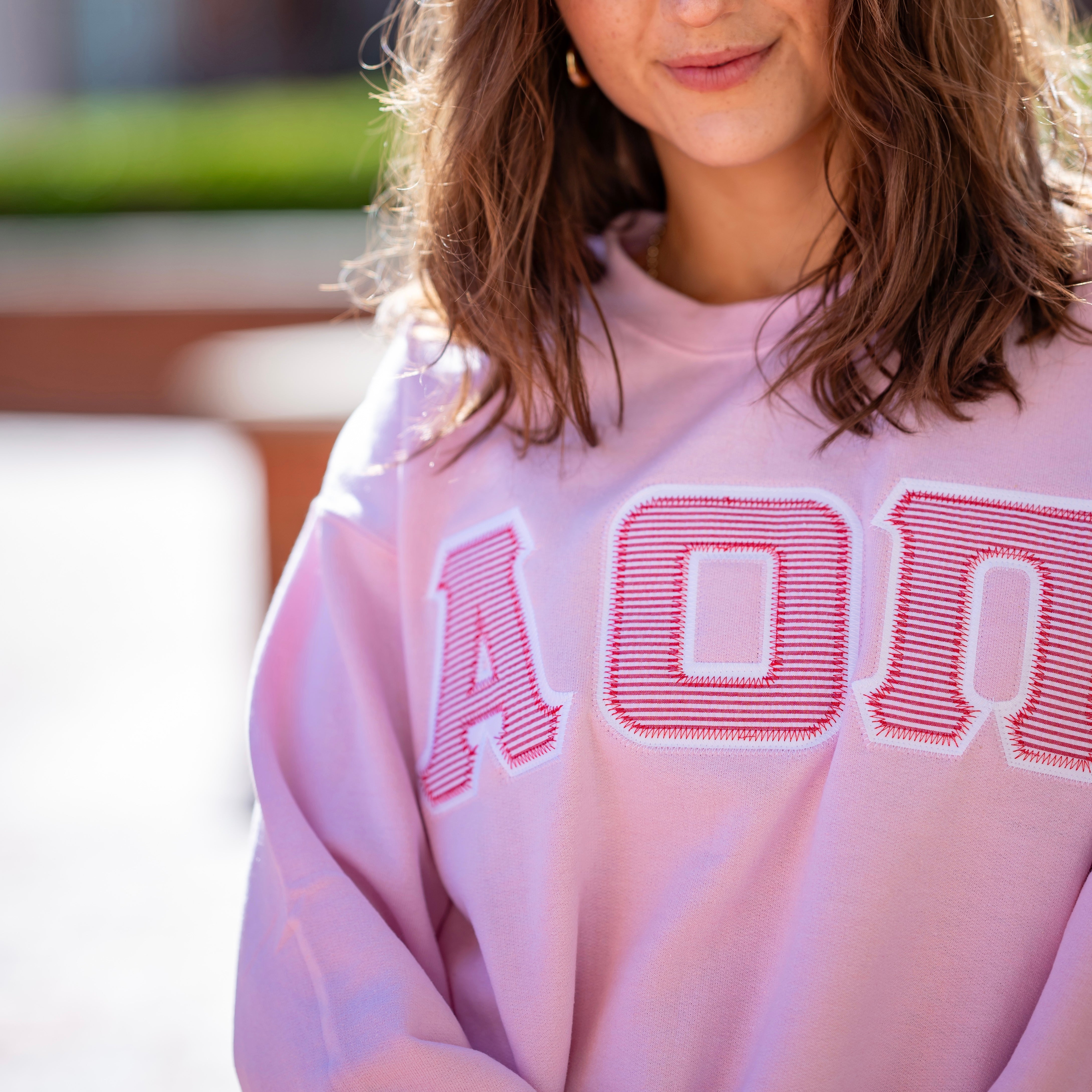 Red Seersucker Greek Letter Crewneck Sweatshirt