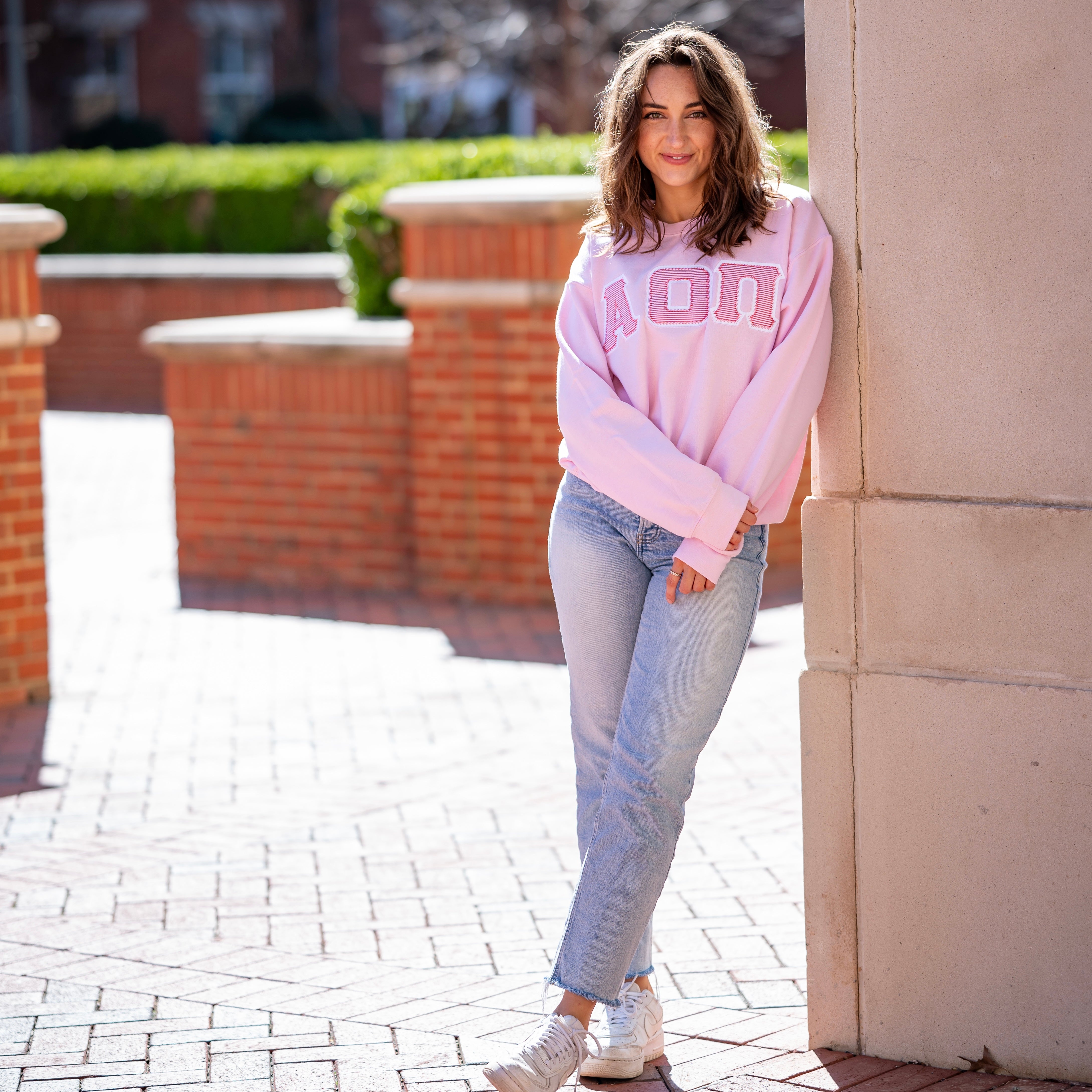 Red Seersucker Greek Letter Crewneck Sweatshirt