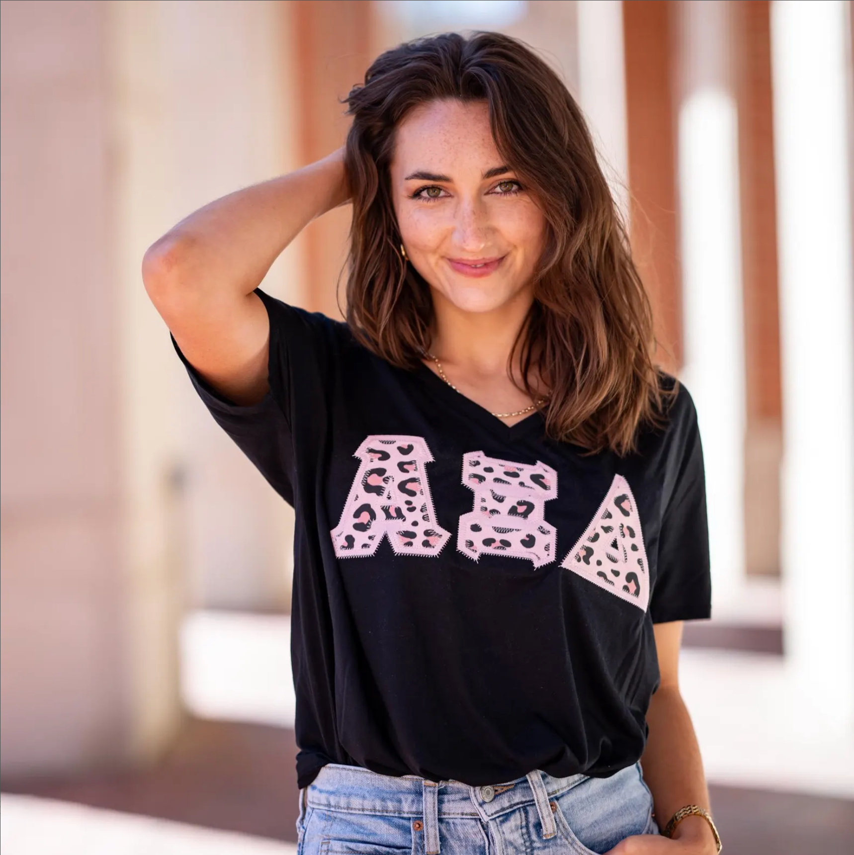 Peach Cheetah Greek Letter Shirt