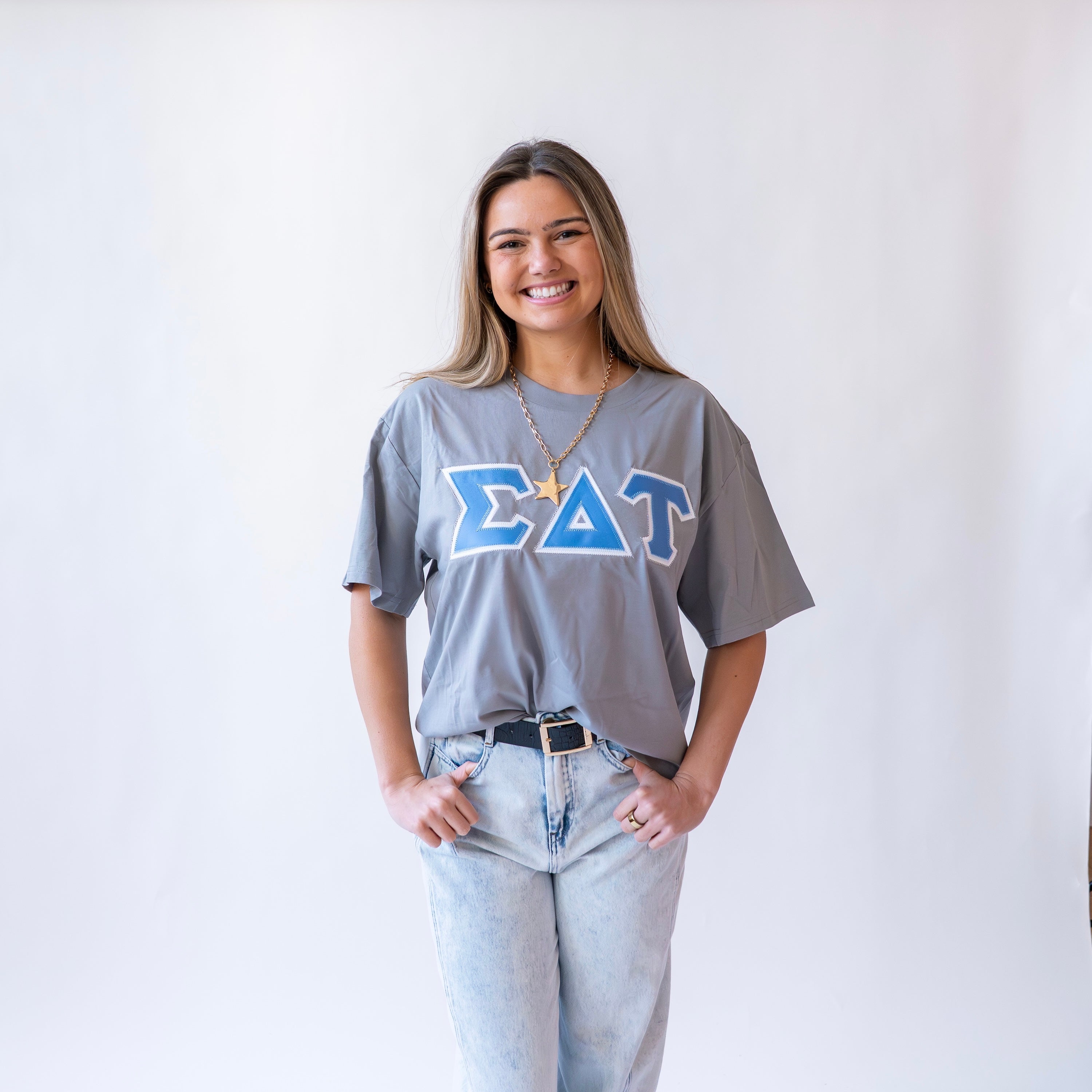 Basic Greek Letter Cropped Shirt - Sigma Delta Tau
