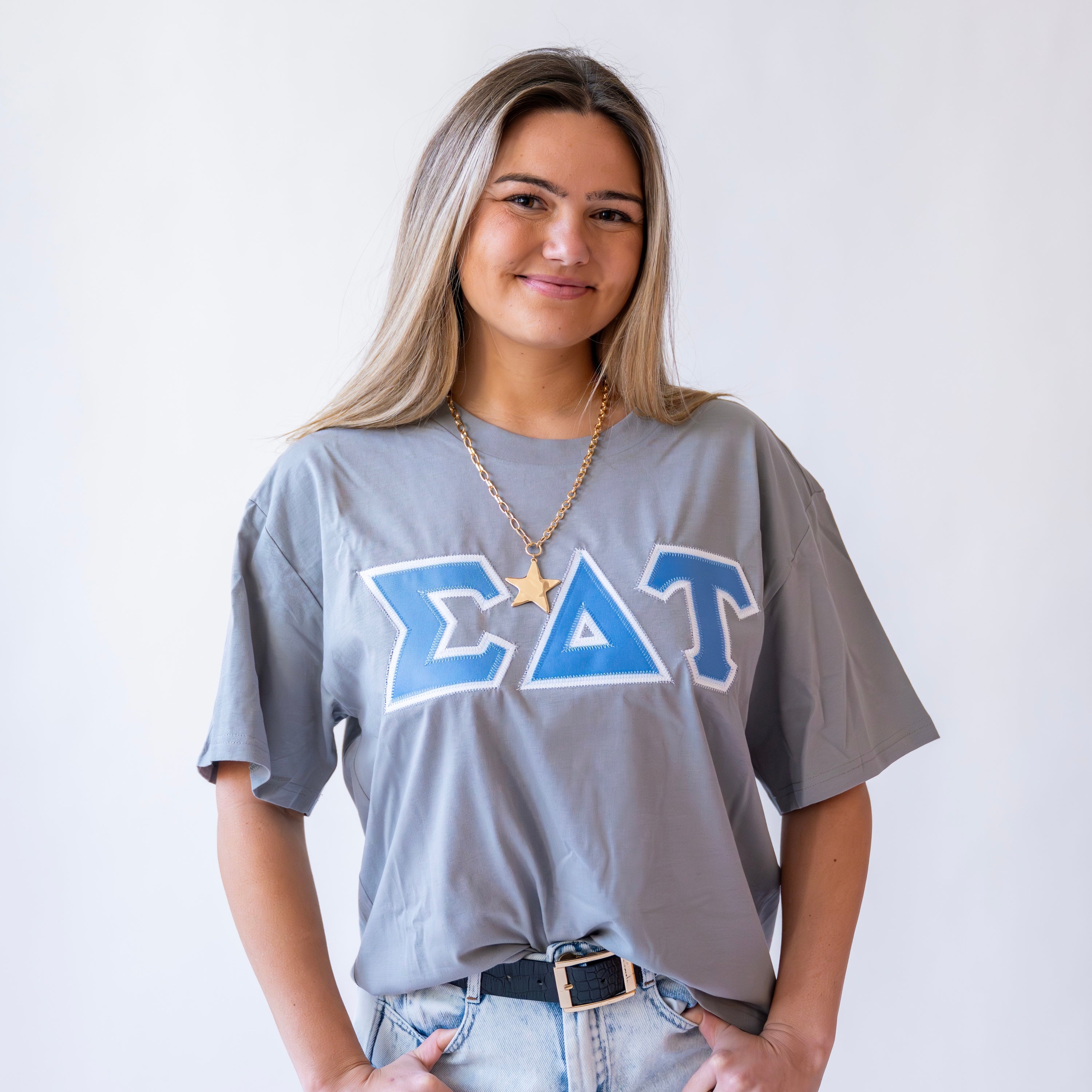 Basic Greek Letter Cropped Shirt - Sigma Delta Tau