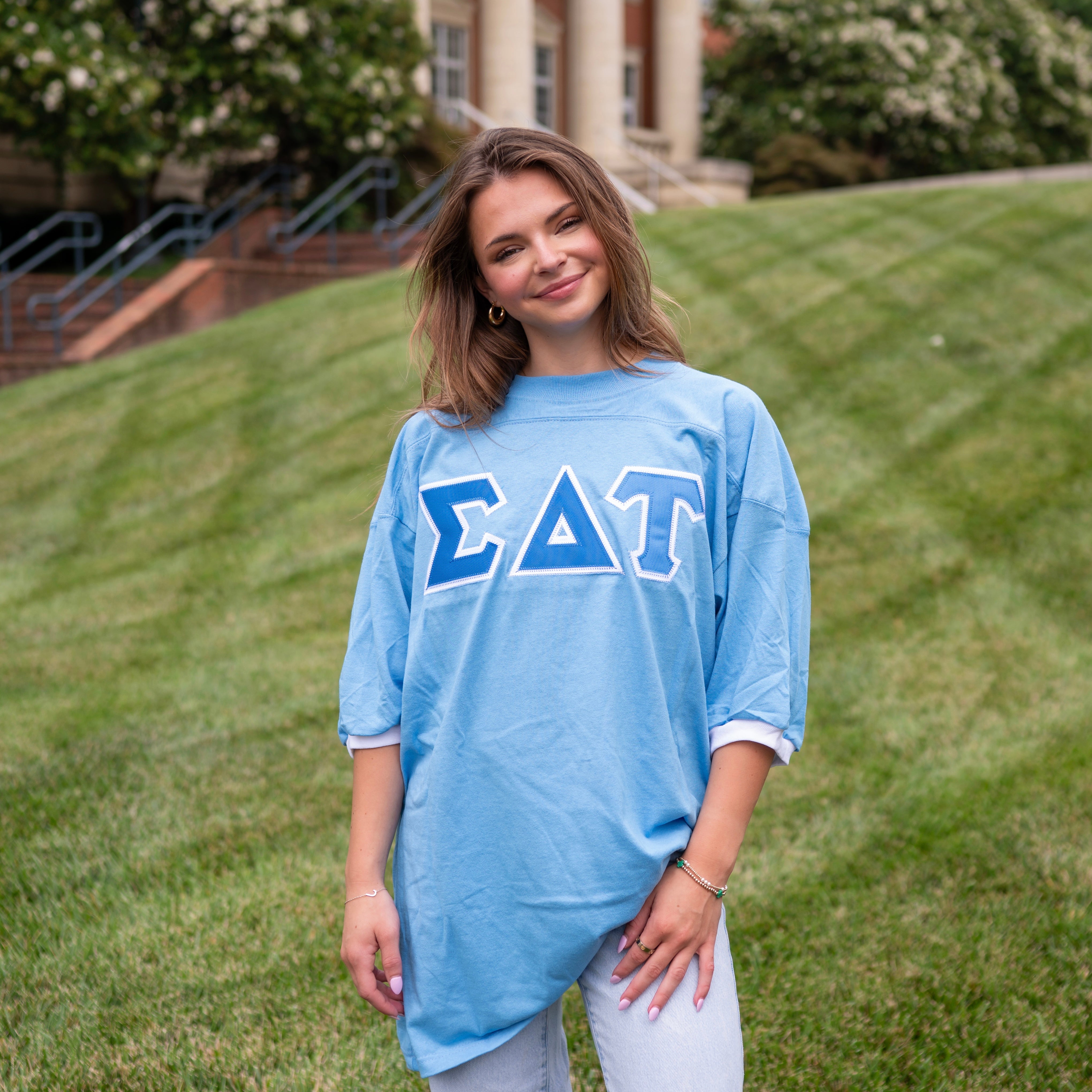 Basic Greek Letter Crew Neck Jersey - Sigma Delta Tau
