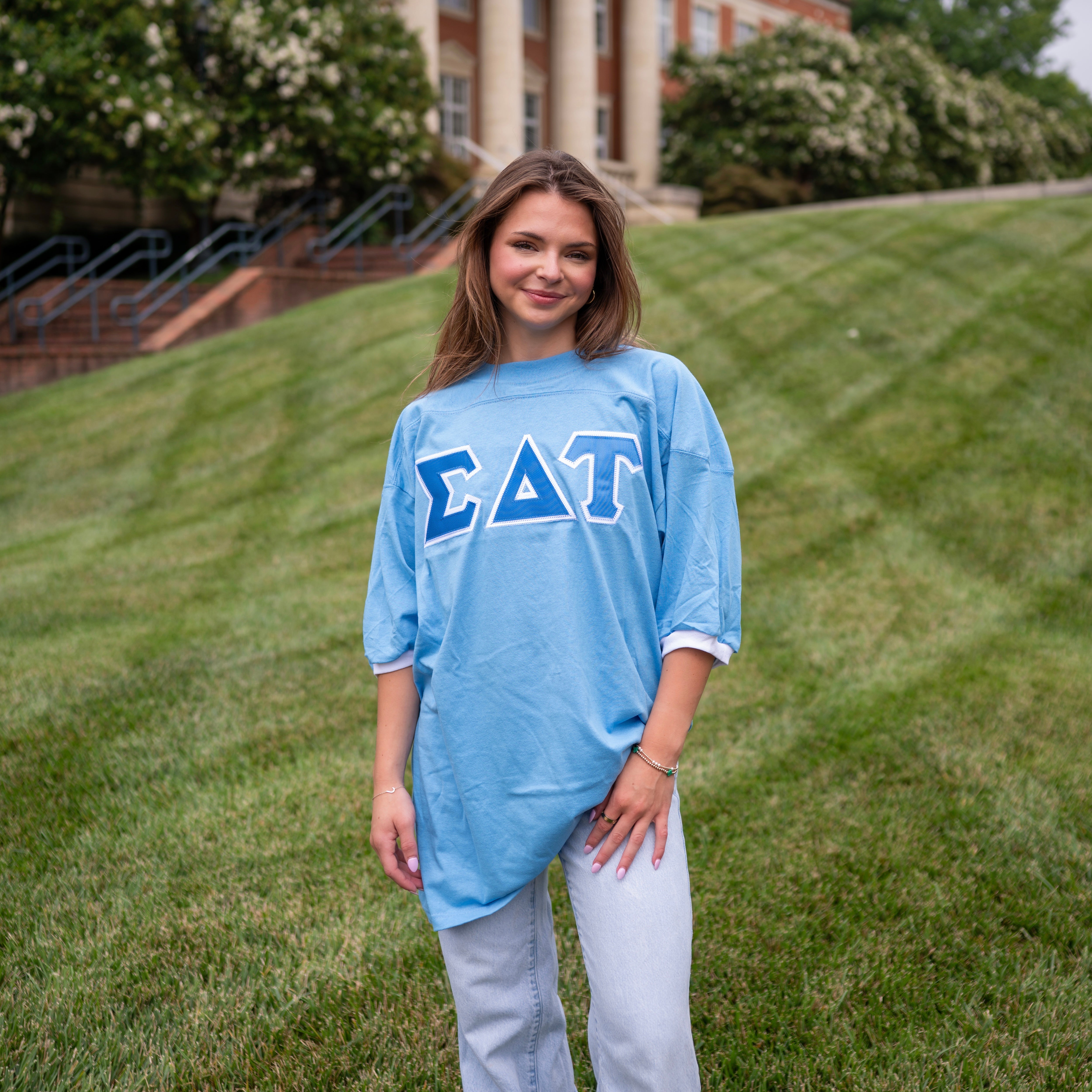 Basic Greek Letter Crew Neck Jersey - Sigma Delta Tau