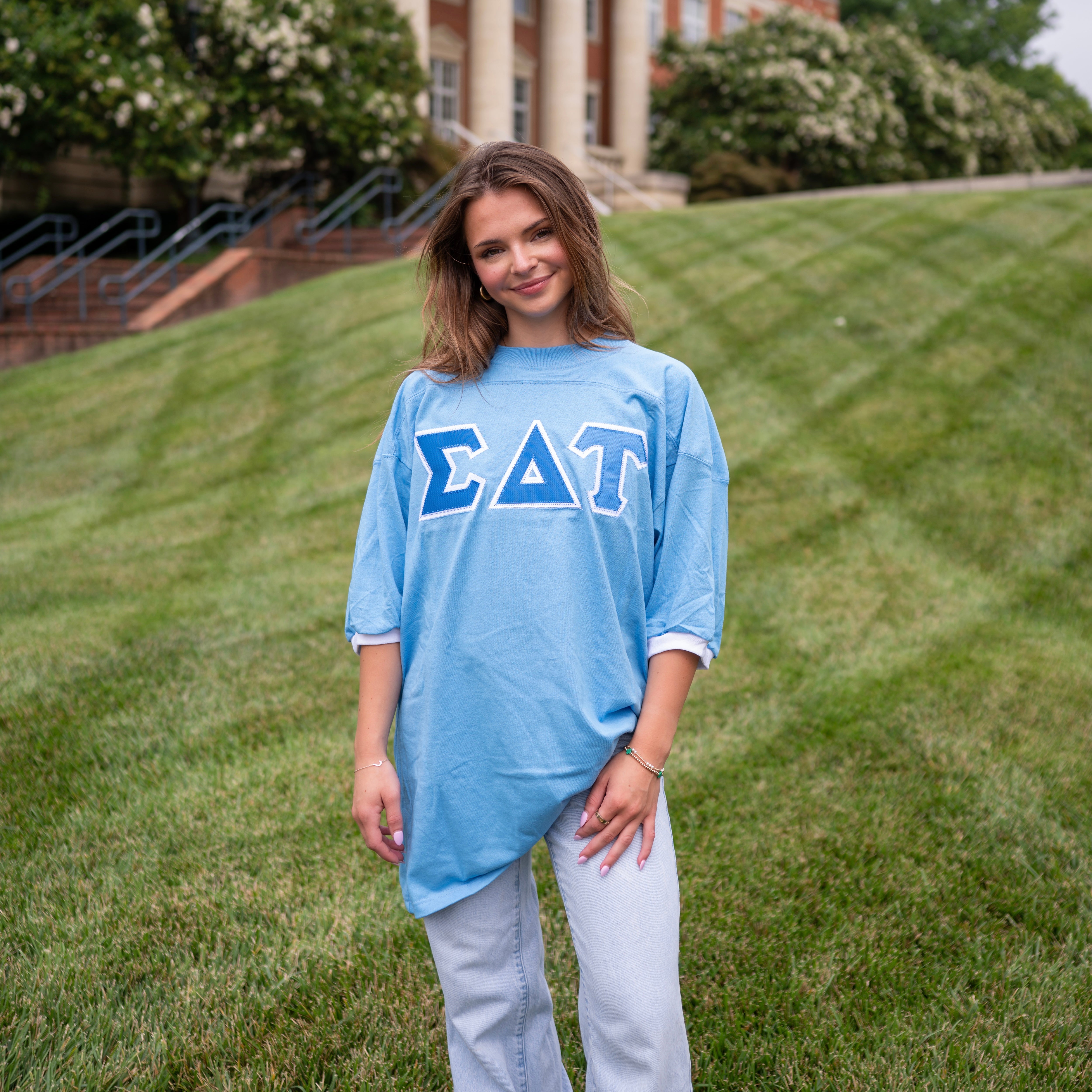 Basic Greek Letter Crew Neck Jersey - Sigma Delta Tau