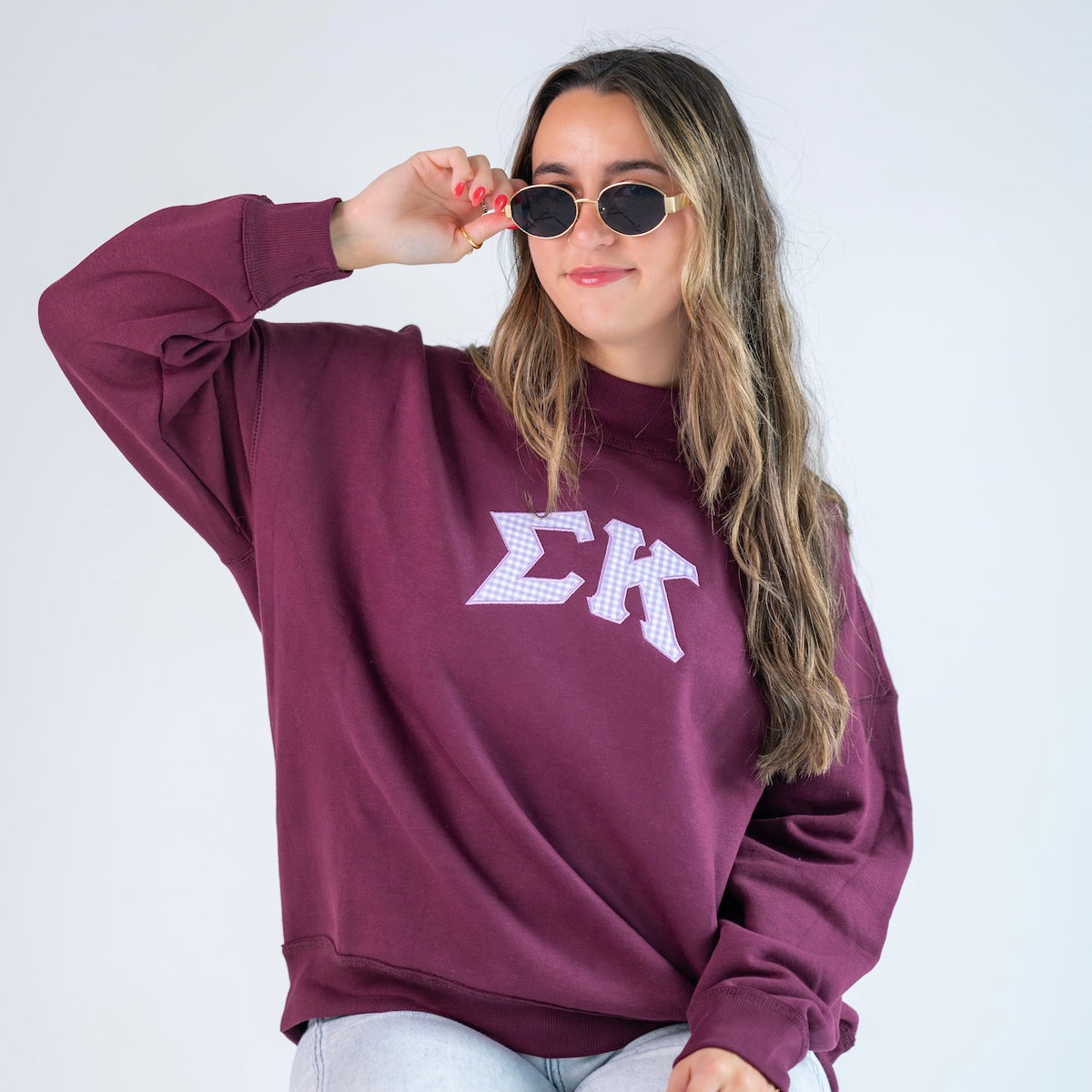 That Girl Gingham Greek Letter Mockneck Sweatshirt - Sigma Kappa