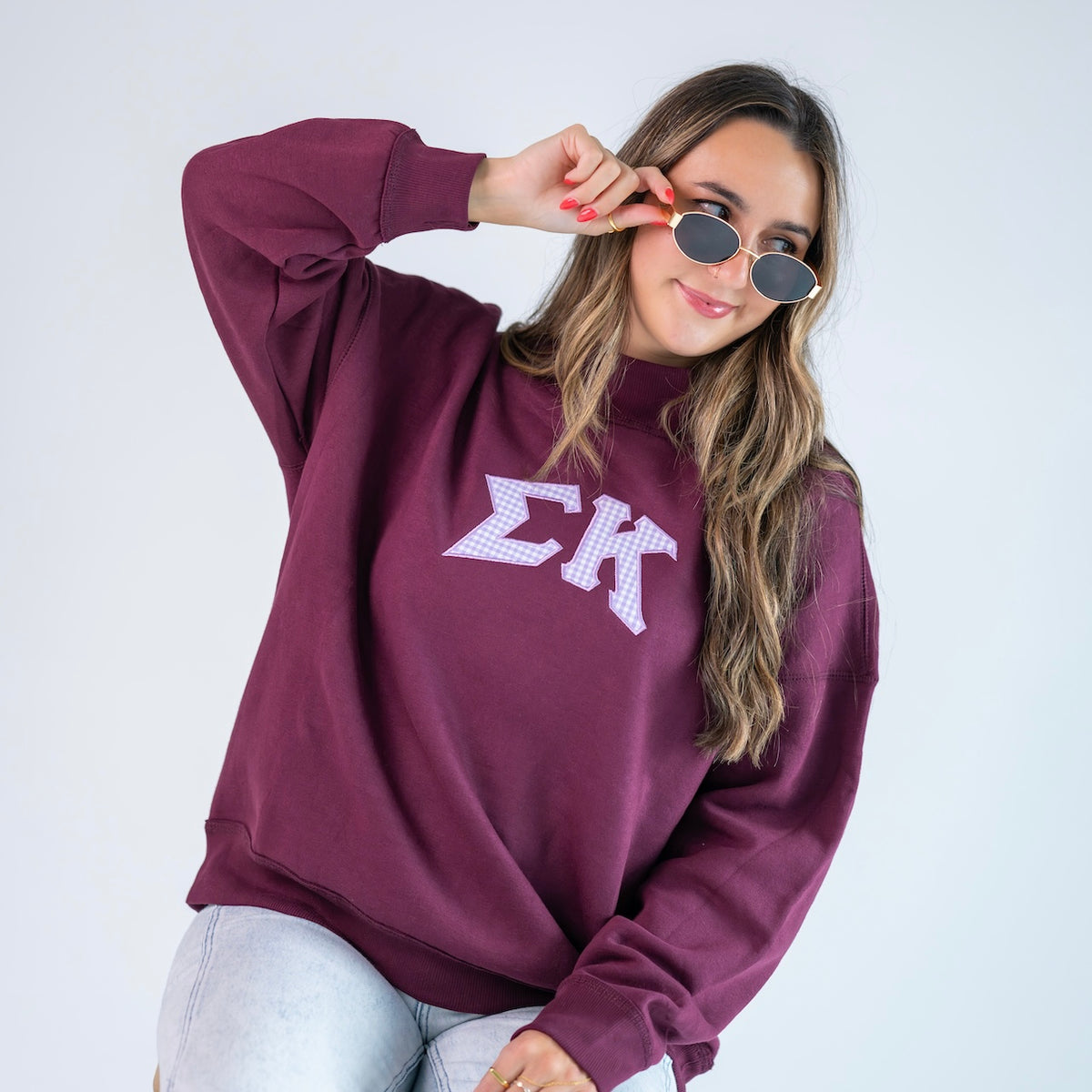 That Girl Gingham Greek Letter Mockneck Sweatshirt - Sigma Kappa