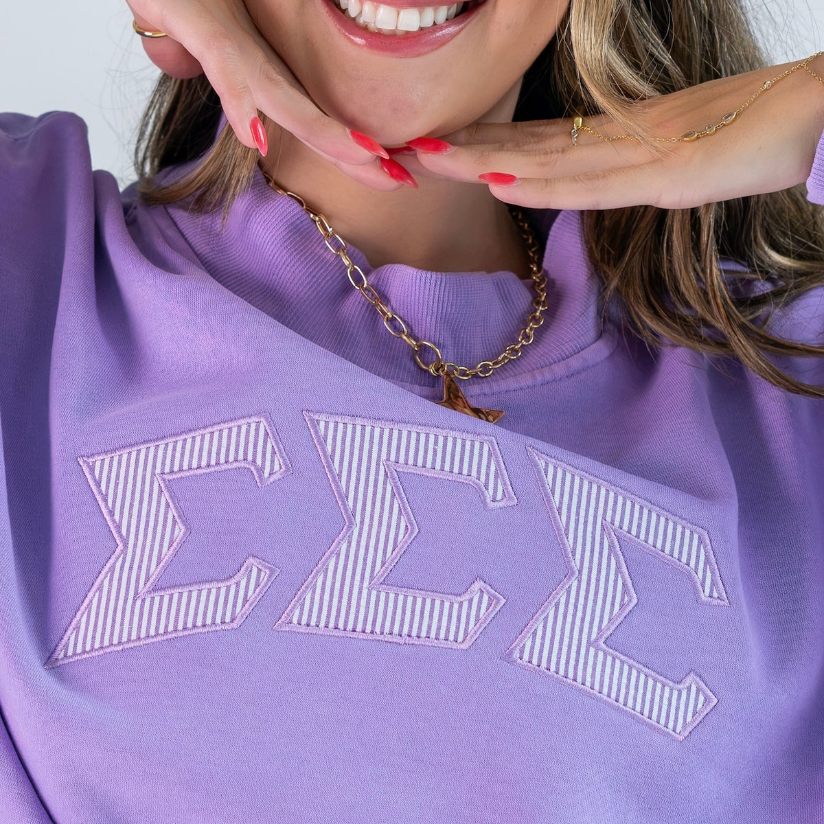 That Girl Seersucker Greek Letter Mockneck Sweatshirt