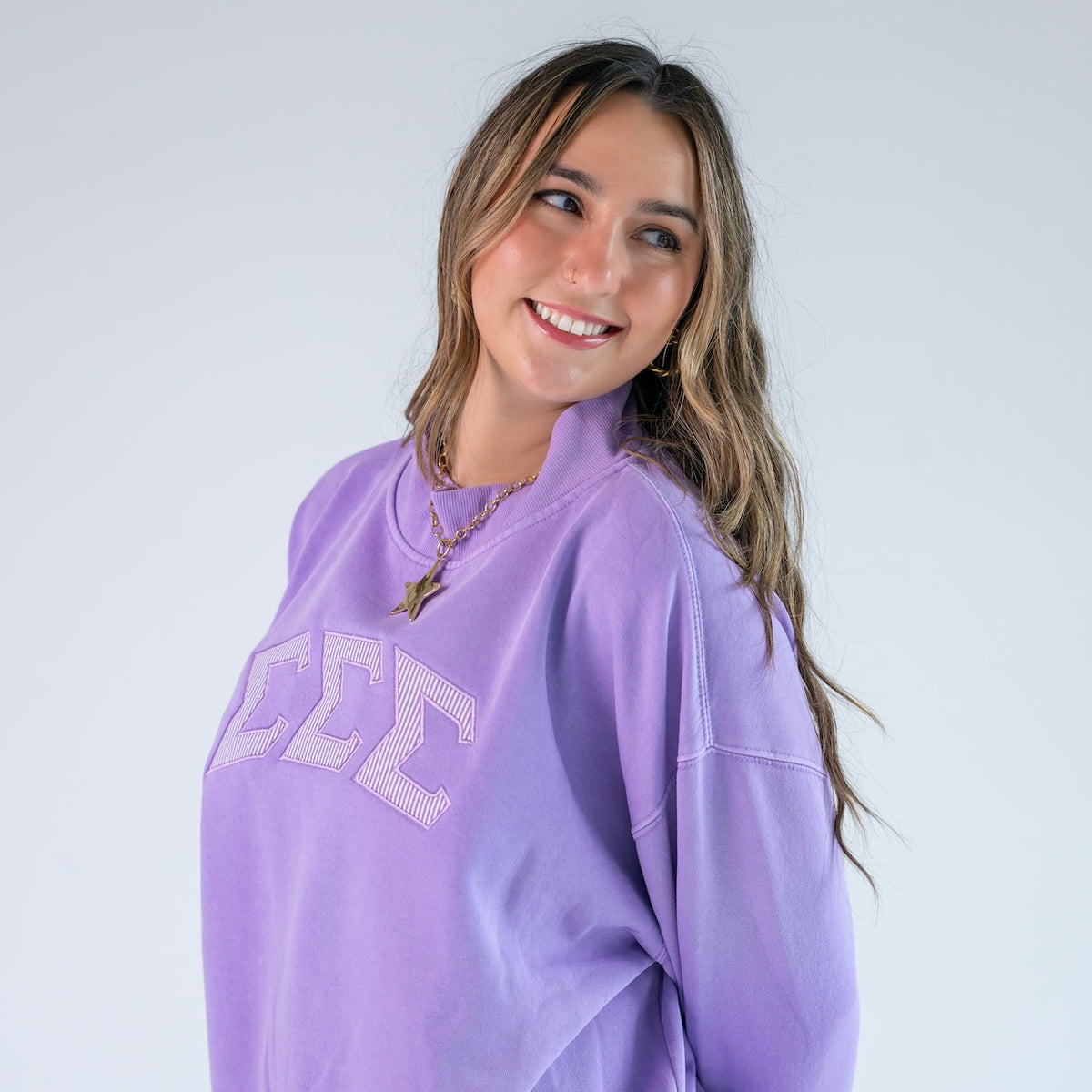 That Girl Seersucker Greek Letter Mockneck Sweatshirt