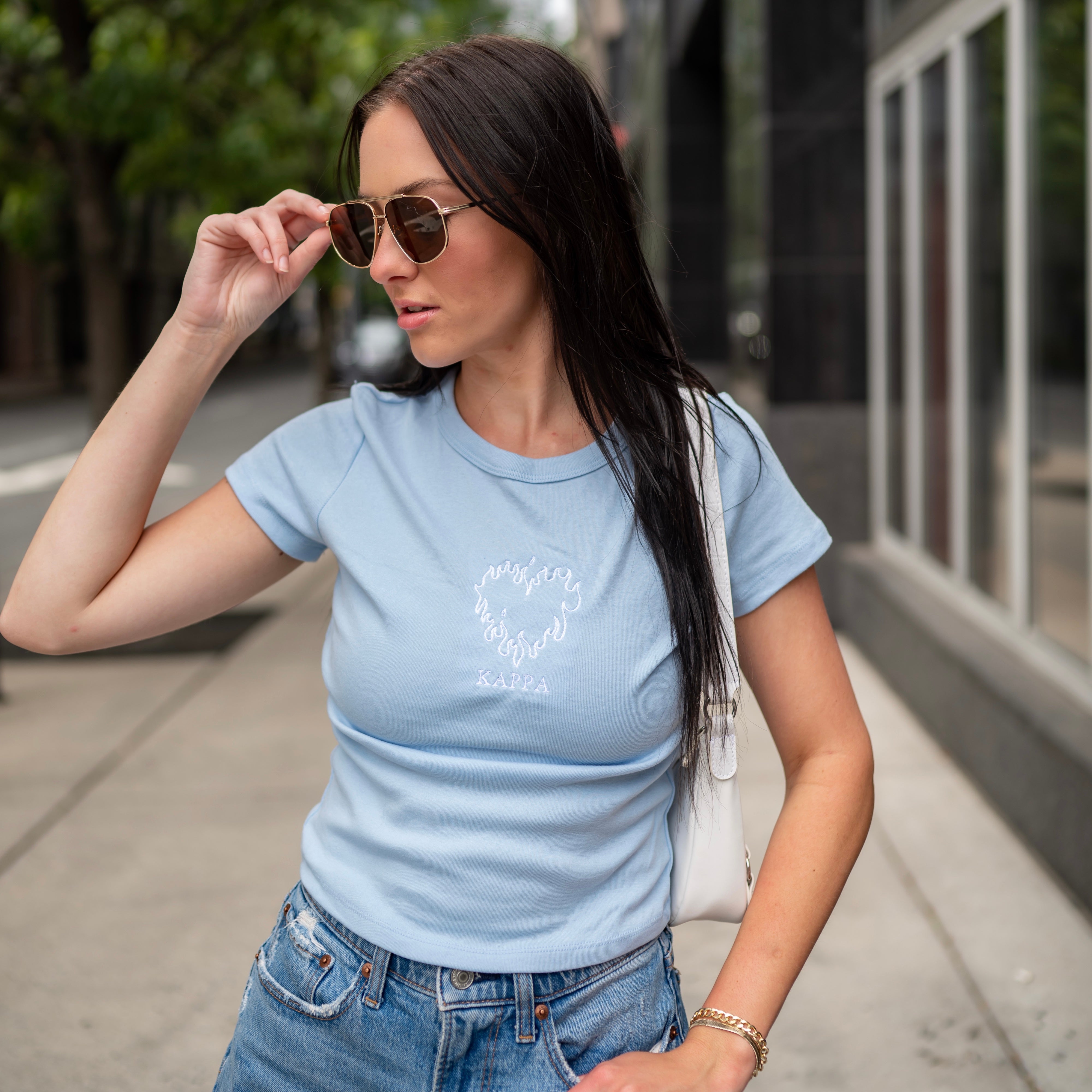 Twin Flame Embroidered Baby Doll Tee