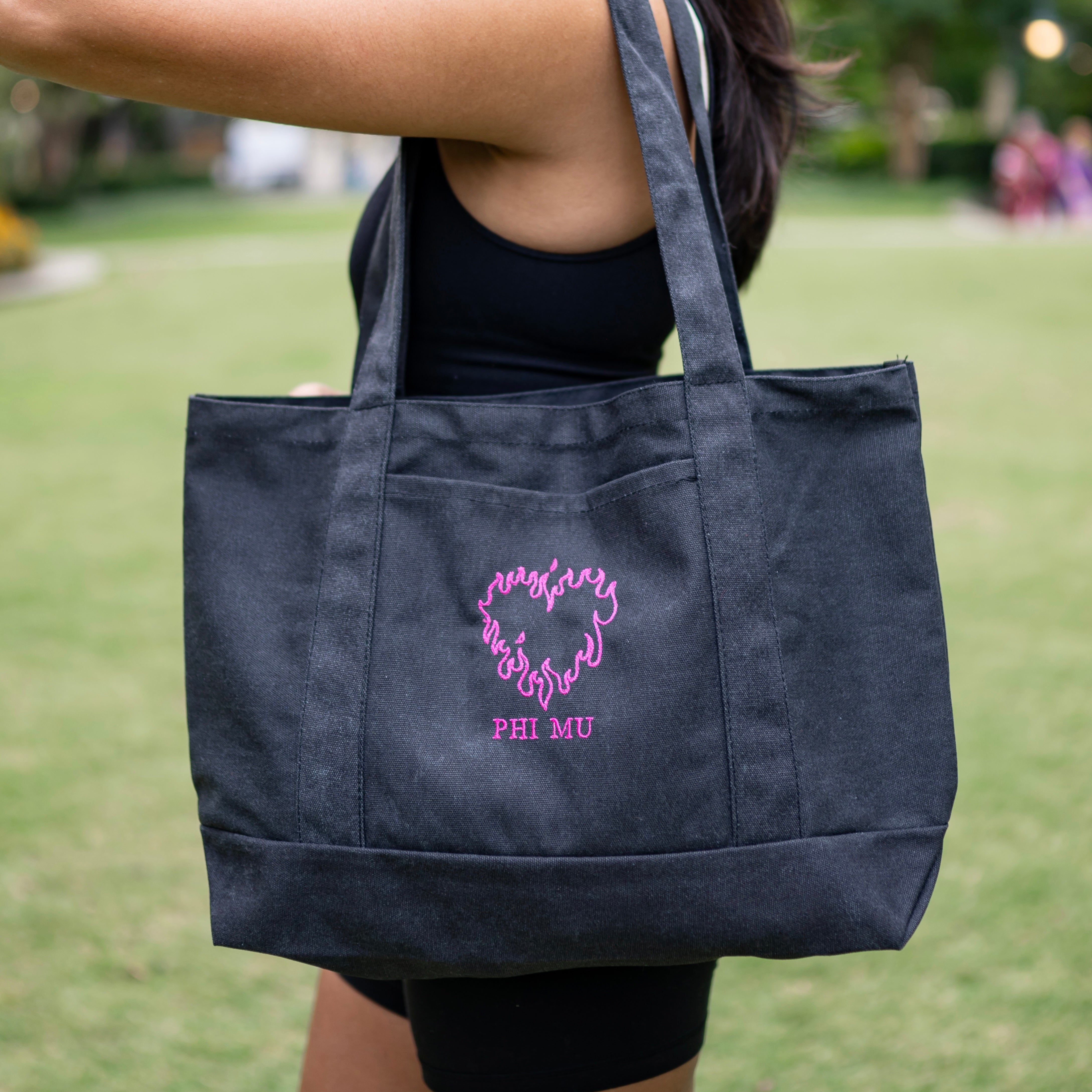 Twin Flame Embroidered Pigment Dyed Tote Bag