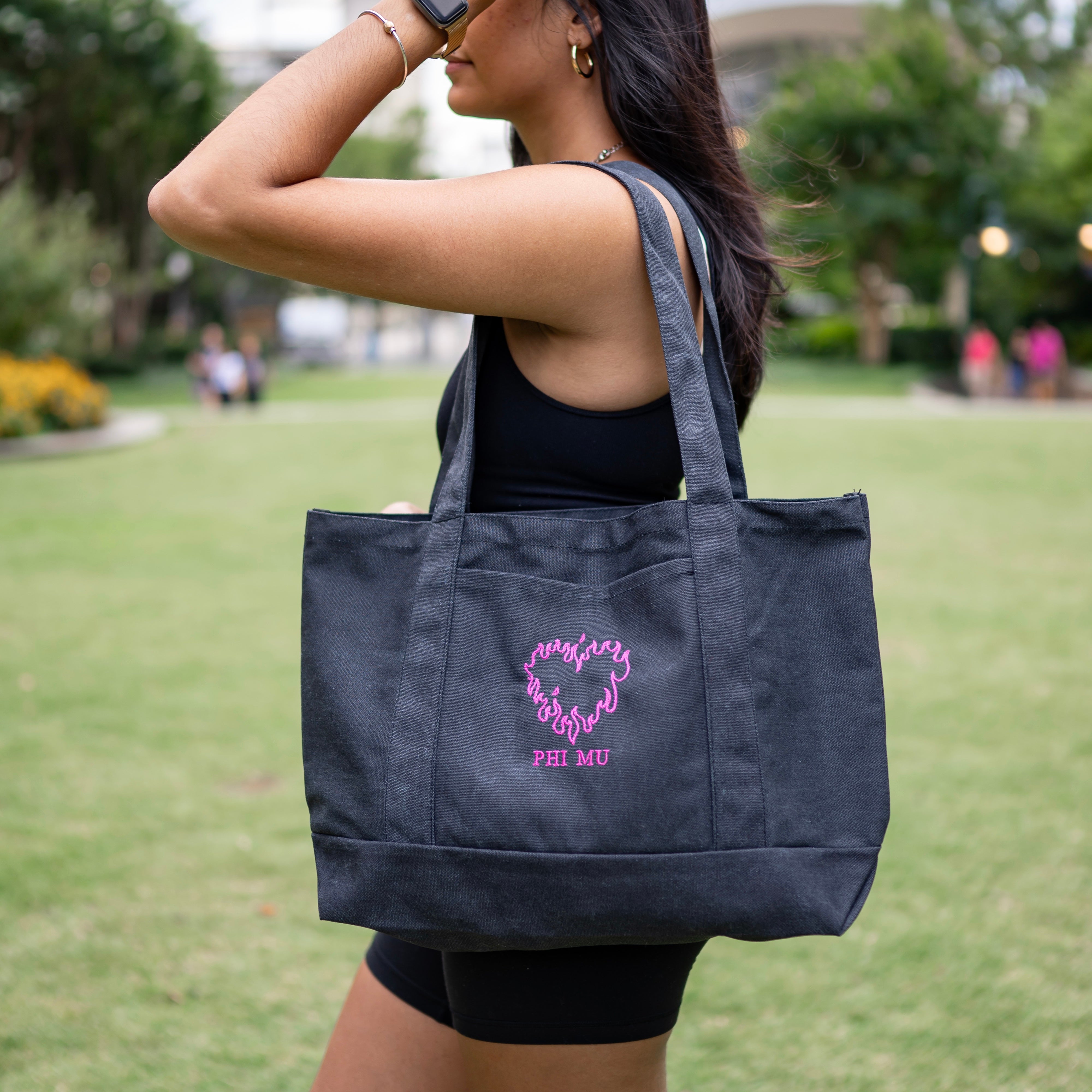 Twin Flame Embroidered Pigment Dyed Tote Bag