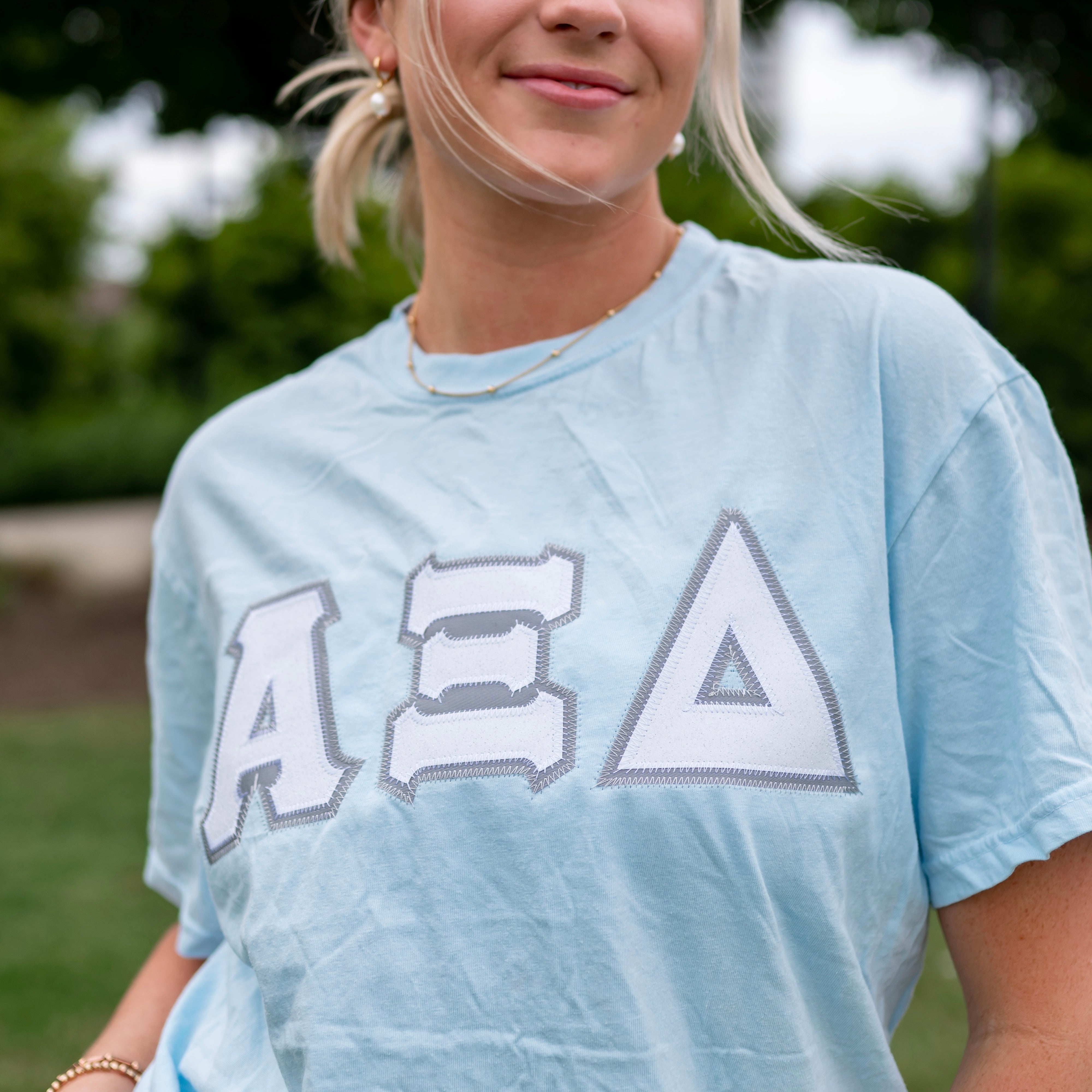White Glitter Greek Letter Shirt - Alpha Xi Delta