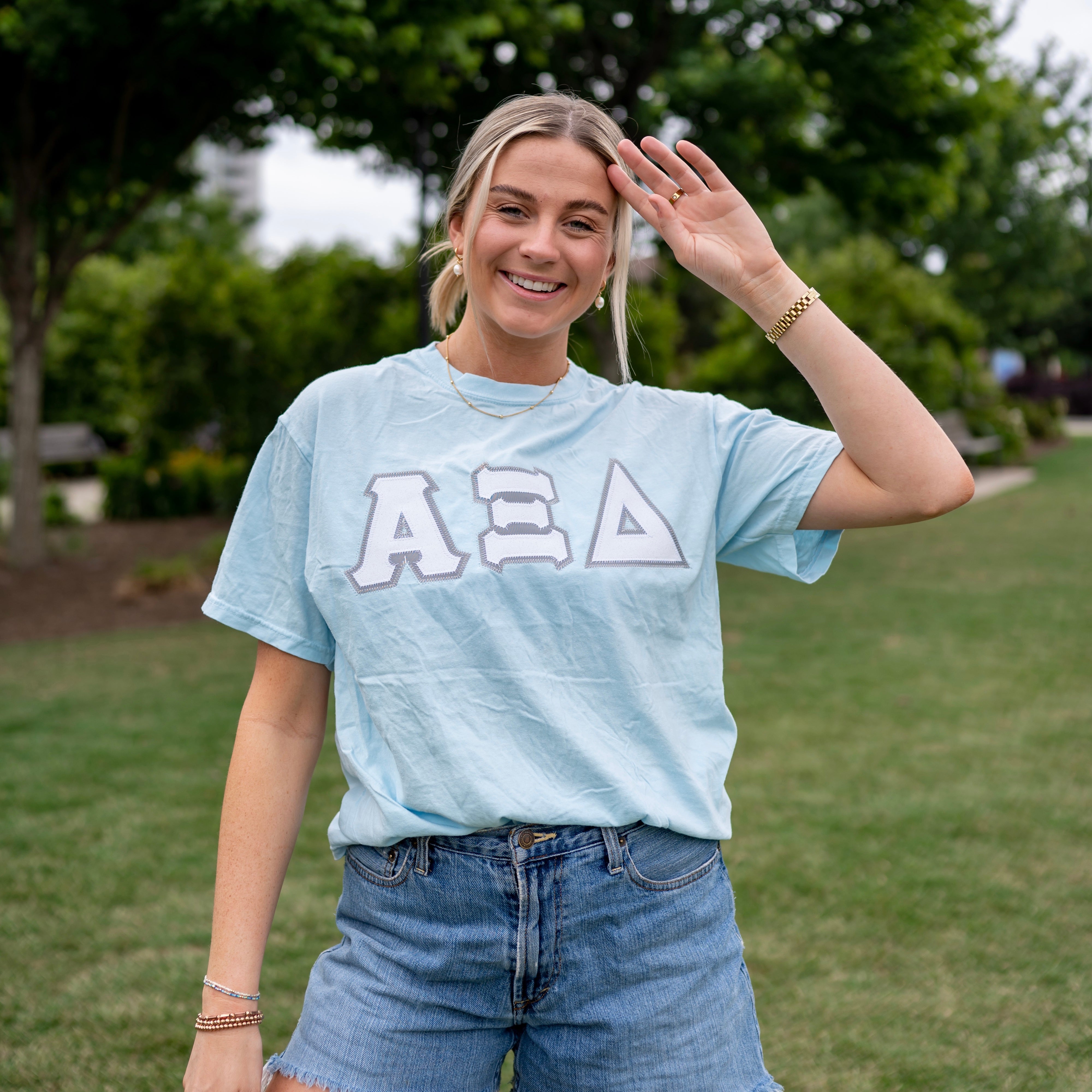 White Glitter Greek Letter Shirt - Alpha Xi Delta