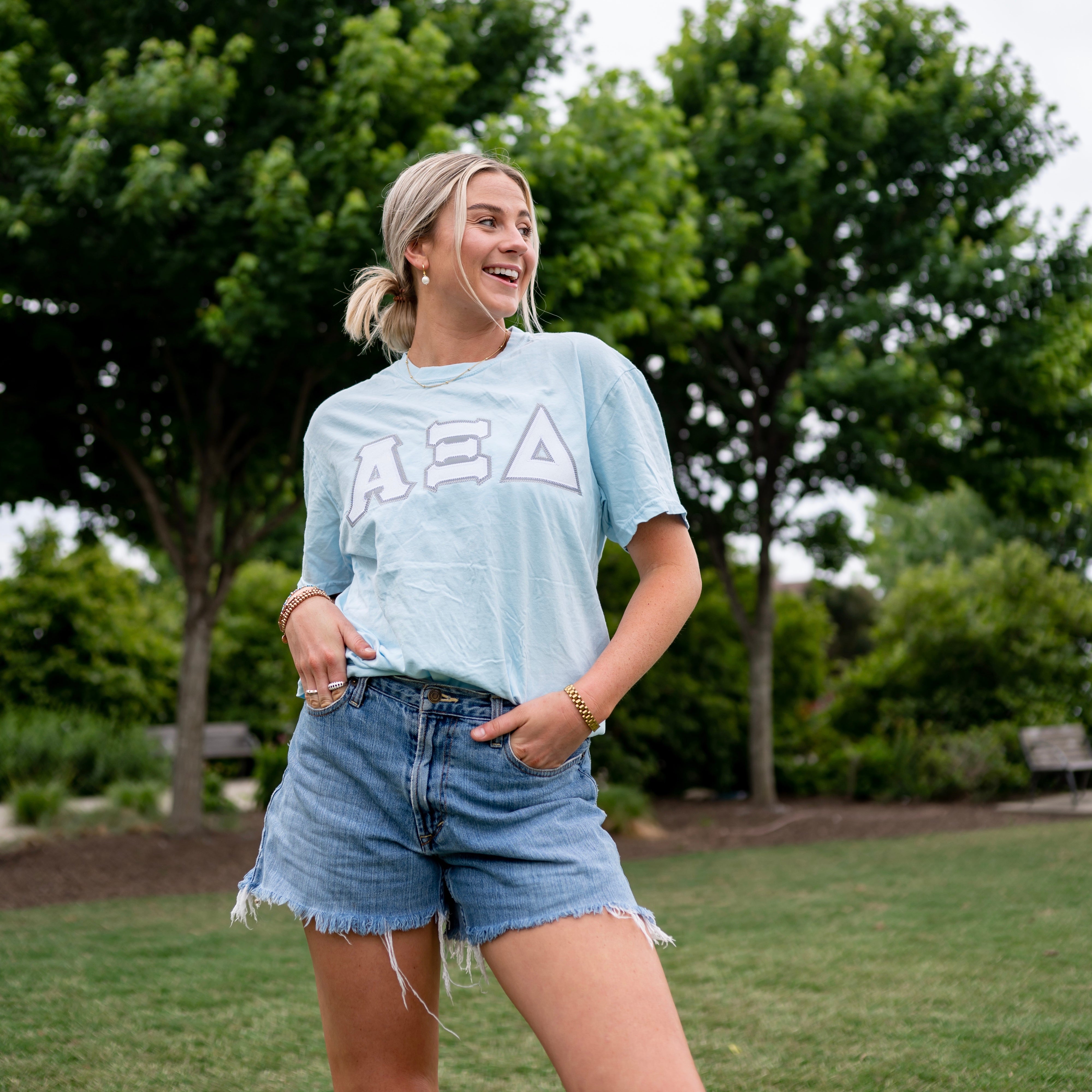White Glitter Greek Letter Shirt - Alpha Xi Delta