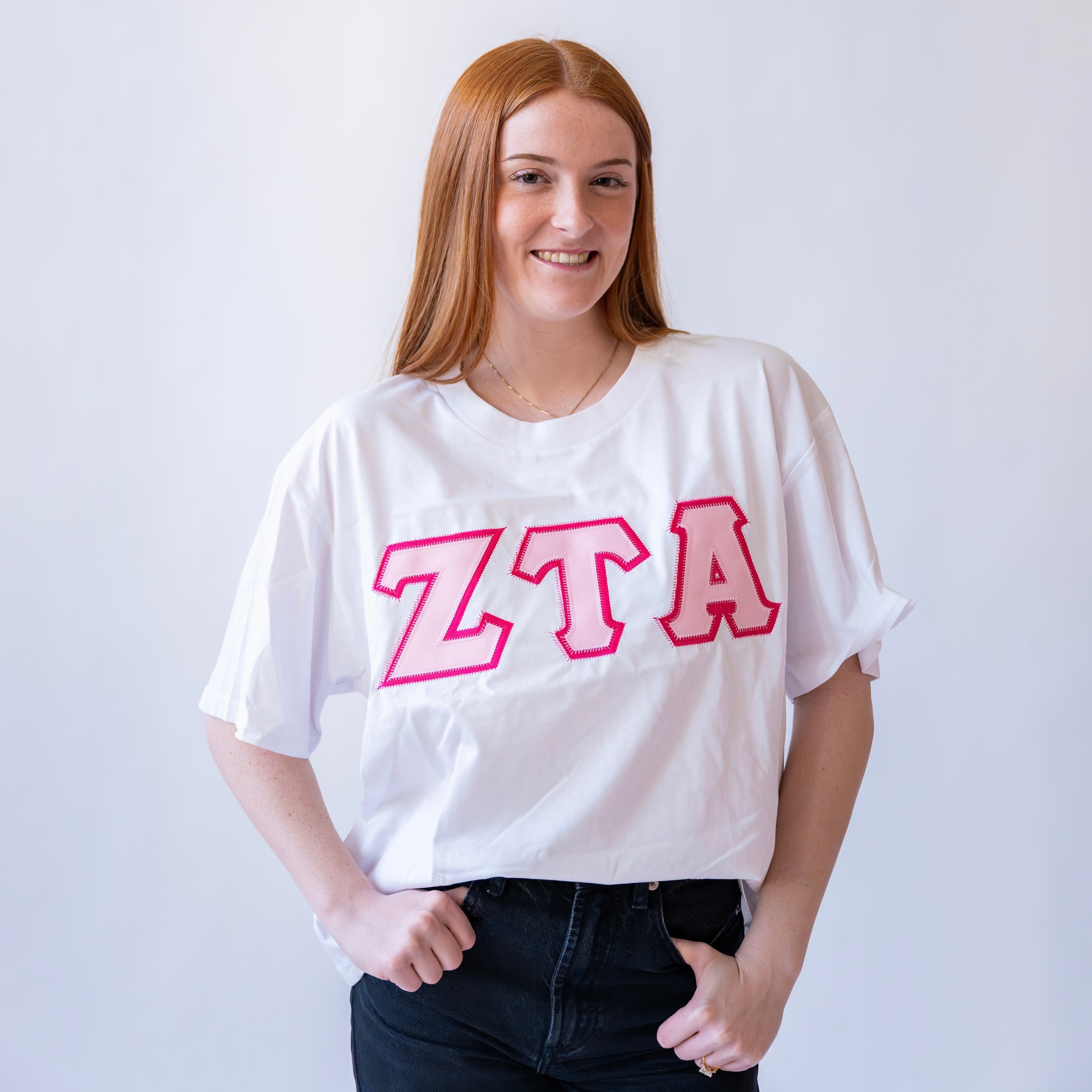Basic Greek Letter Cropped Shirt - Zeta Tau Alpha