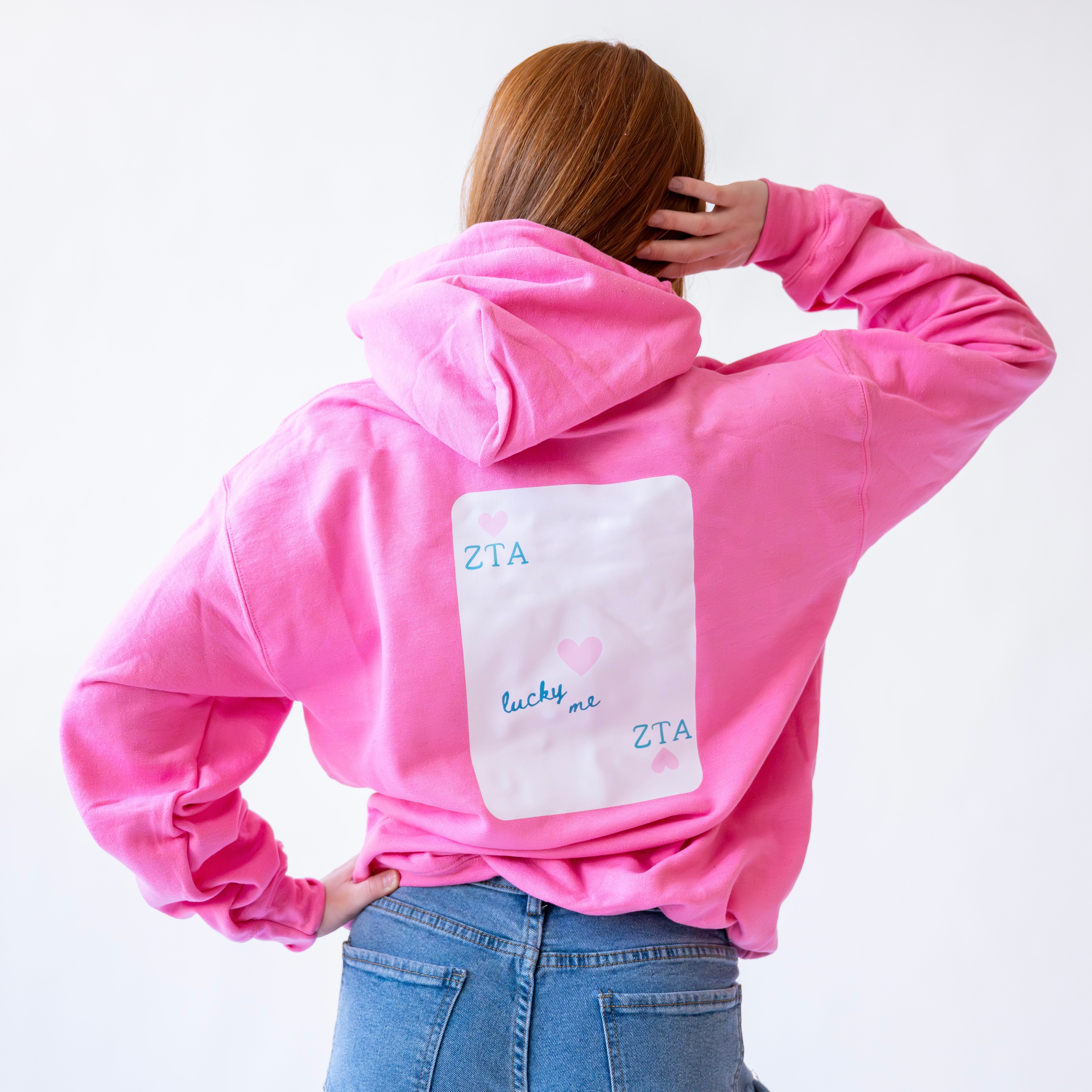 Lucky Me Queen of Hearts Hoodie Sweatshirt - Zeta Tau Alpha