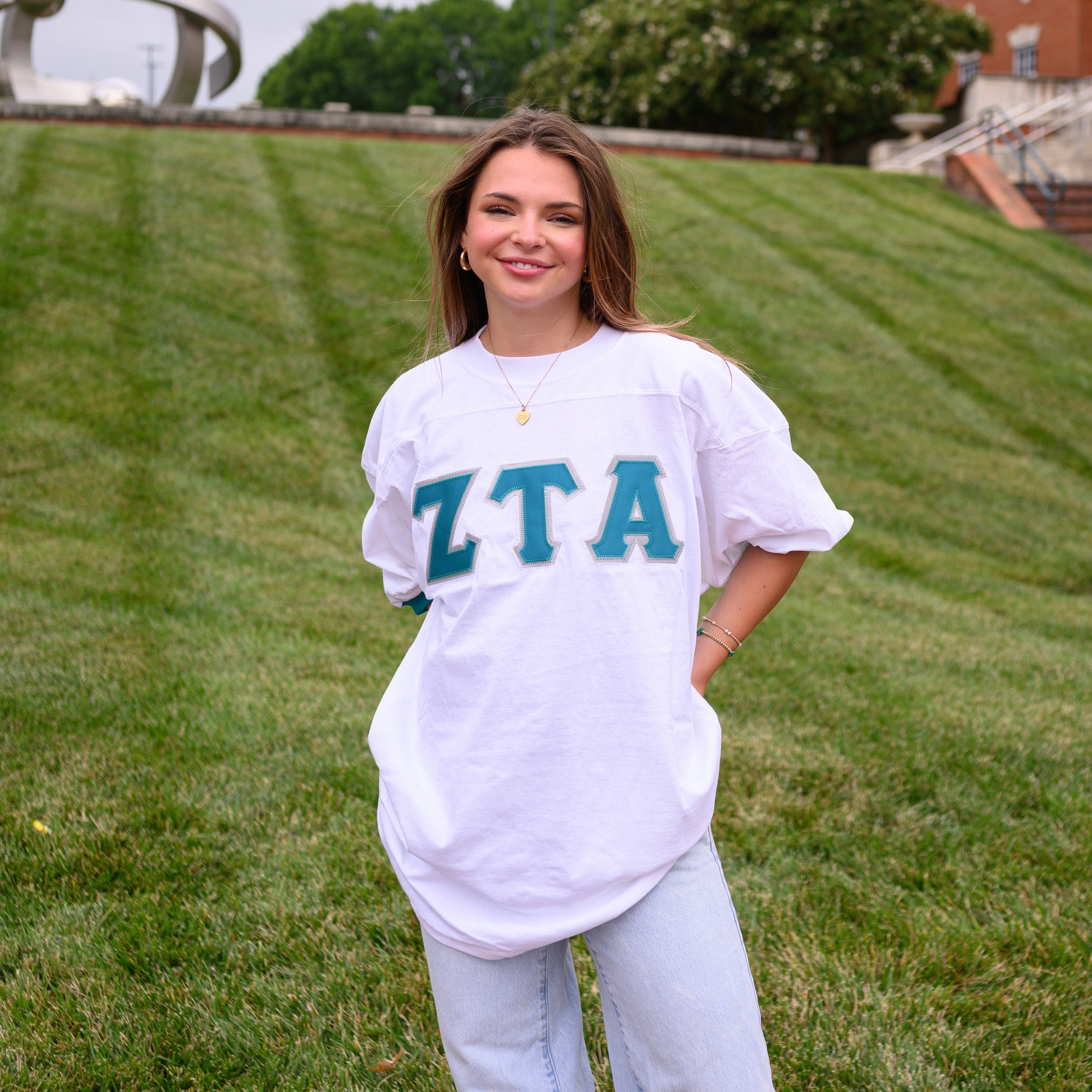 Basic Greek Letter Crew Neck Jersey - Zeta Tau Alpha