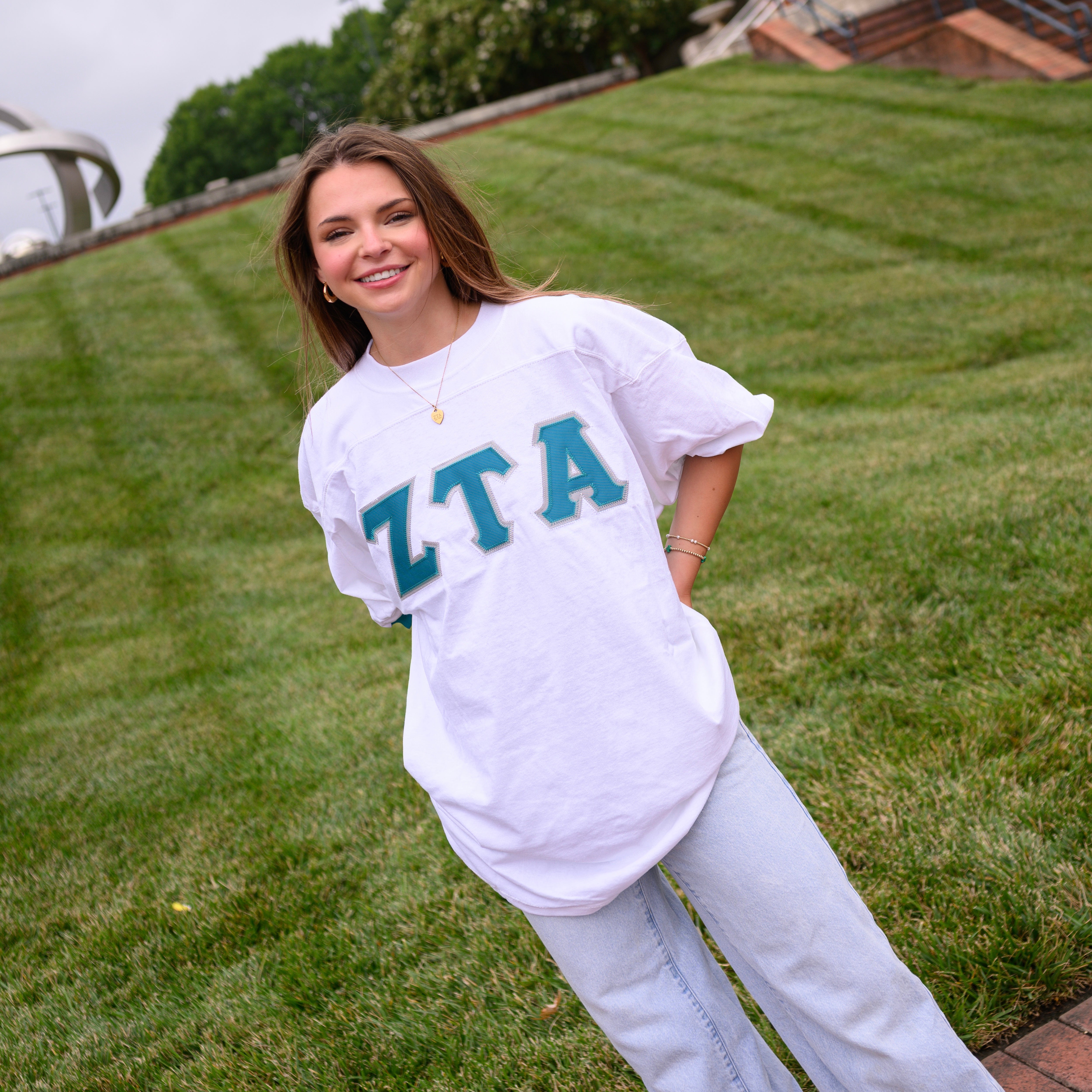 Basic Greek Letter Crew Neck Jersey - Zeta Tau Alpha
