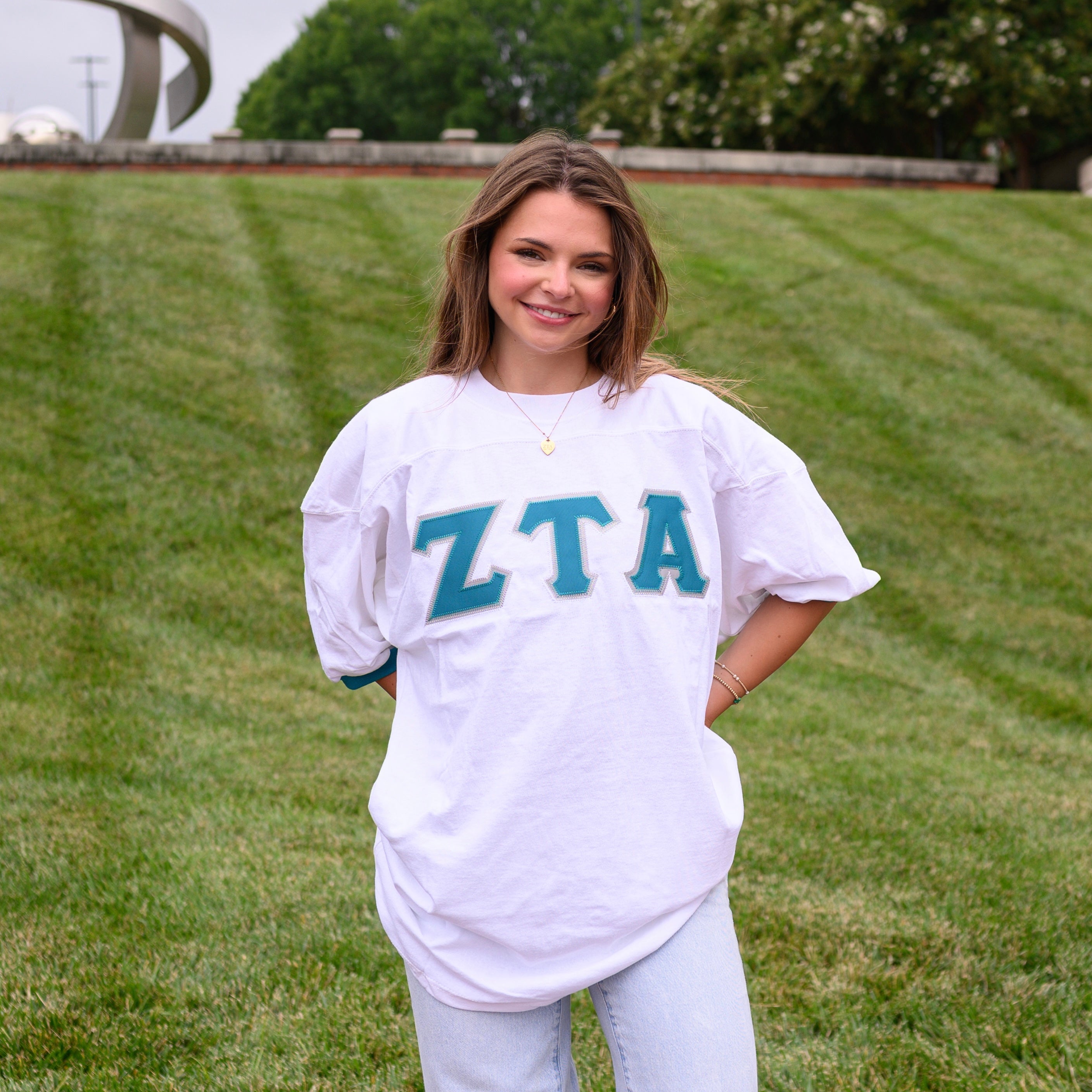 Basic Greek Letter Crew Neck Jersey - Zeta Tau Alpha