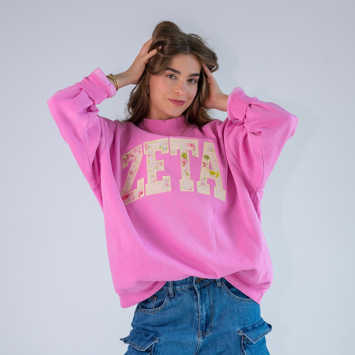 Main Character Light Yellow Floral Mockneck Sweatshirt - Zeta Tau Alpha