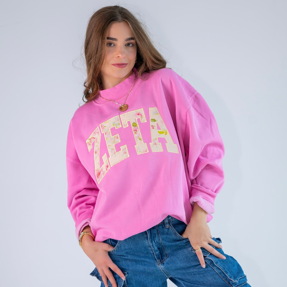 Main Character Light Yellow Floral Mockneck Sweatshirt - Zeta Tau Alpha