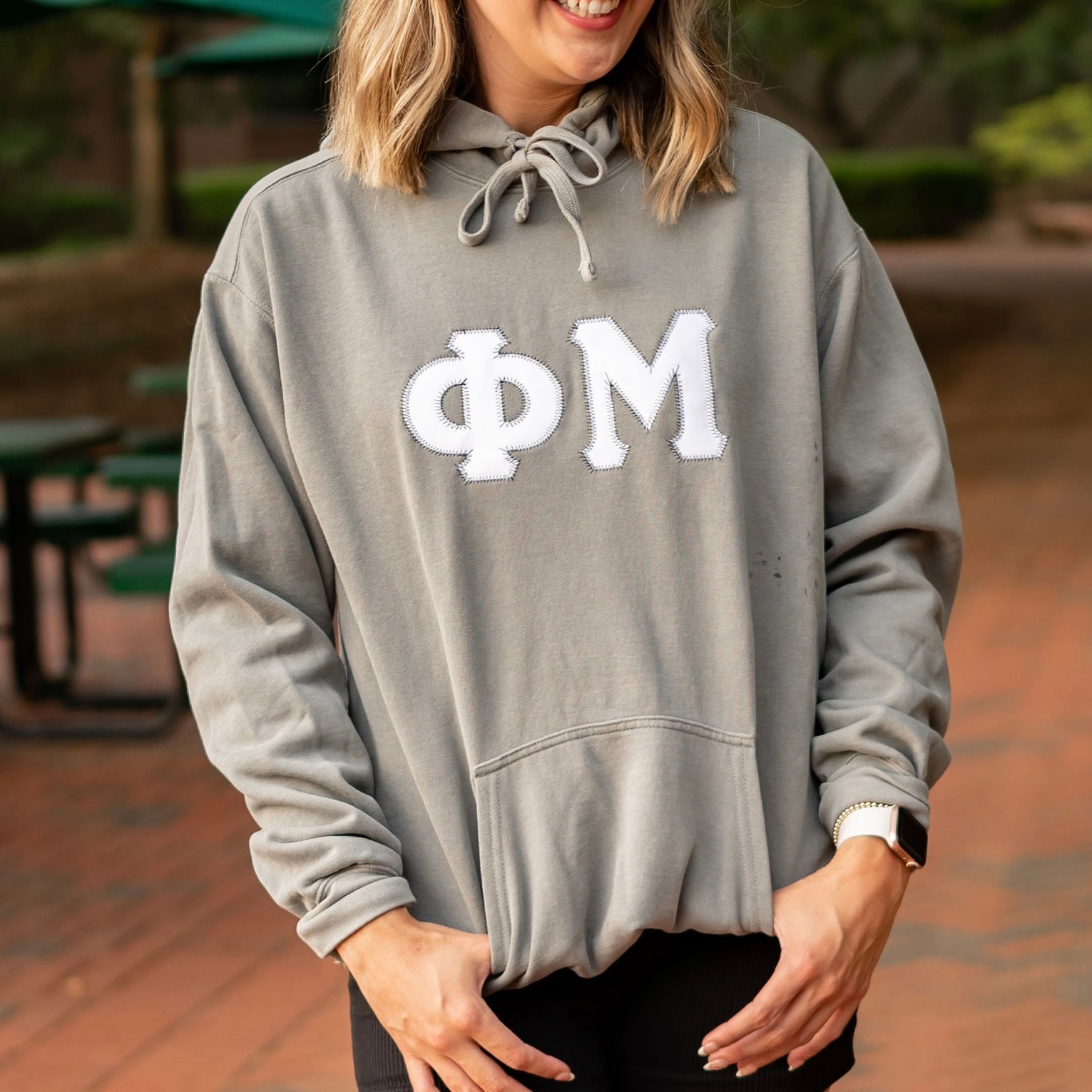 Custom Stitched Phi Mu Sorority Minimalistic Greek Letter Hoodie Sweatshirt